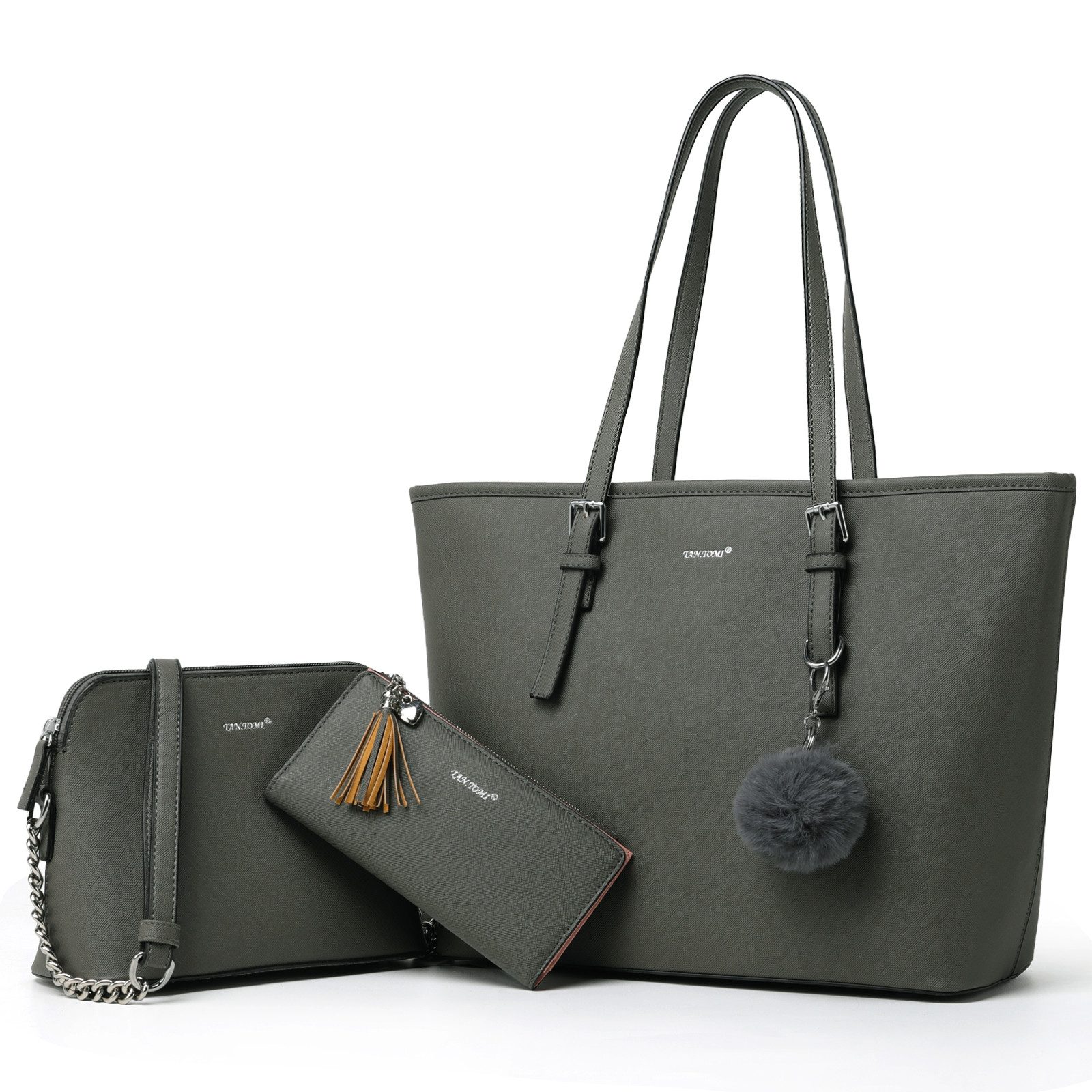 TAN.TOMI Shopper 3-Tlg Handtasche Damen Schultertasche Handtaschen Tragetasche Set (3-tlg), Groß Damen Handtasche, ​Geschenke für Frauen in schlichter Optik