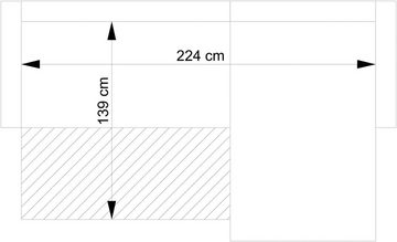 andas Ecksofa LIVORNO,258 cm, L-Form, Schlaffunktion u. Bettkasten (139/224cm), Samt, Struktur, Webstoff