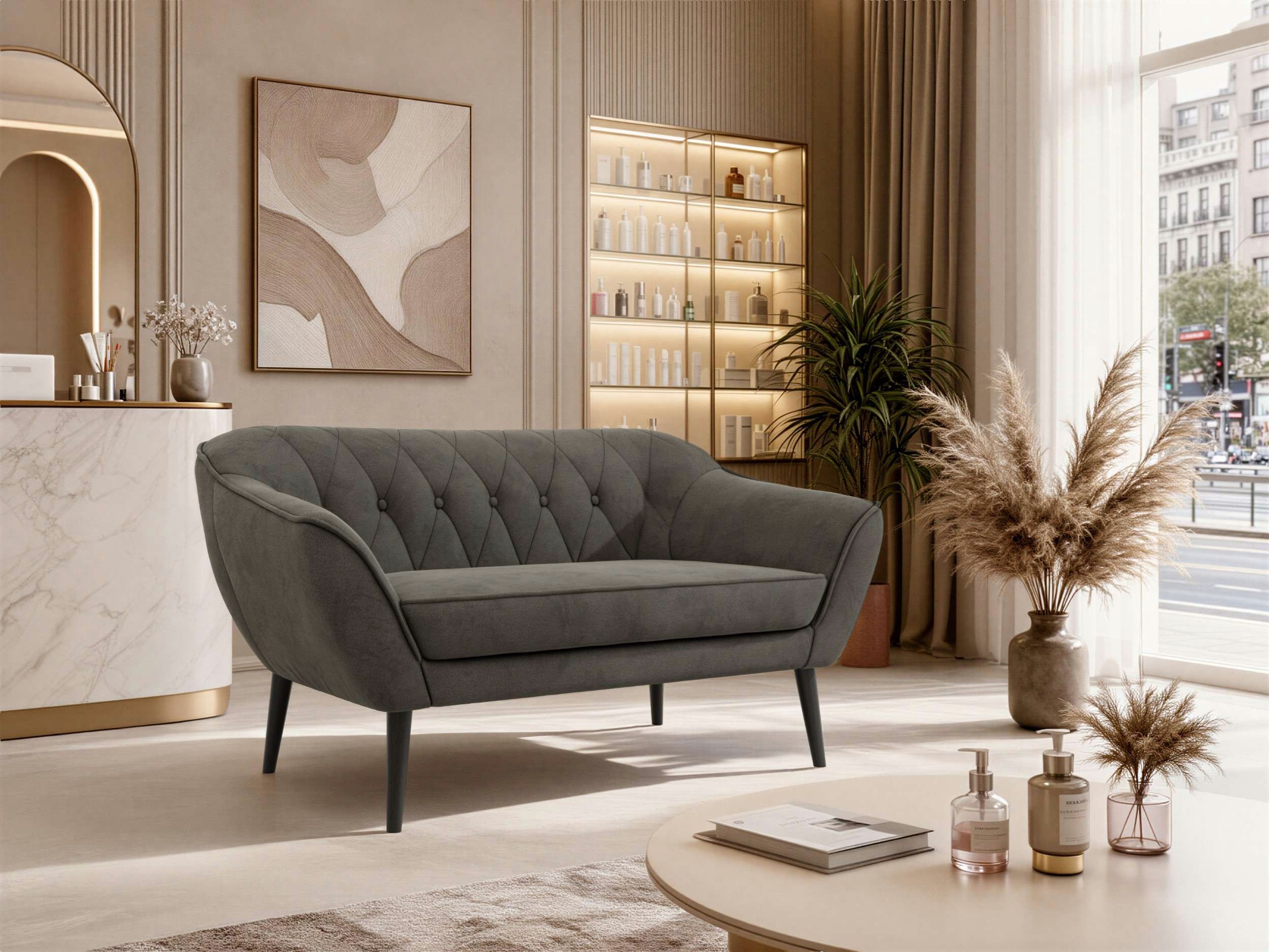MKS MÖBEL Sofa PIRS, 2-Sitzer, Design mit Steppung, Wellenfederung, Scandi-Design, Füße wählbar