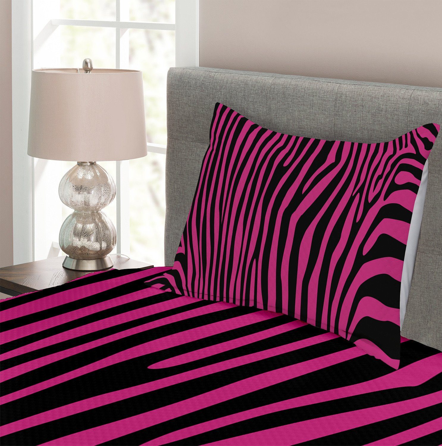 rosa Kissenbezügen Waschbar, Boho Zebra Tier mit Abakuhaus, Tagesdecke Set