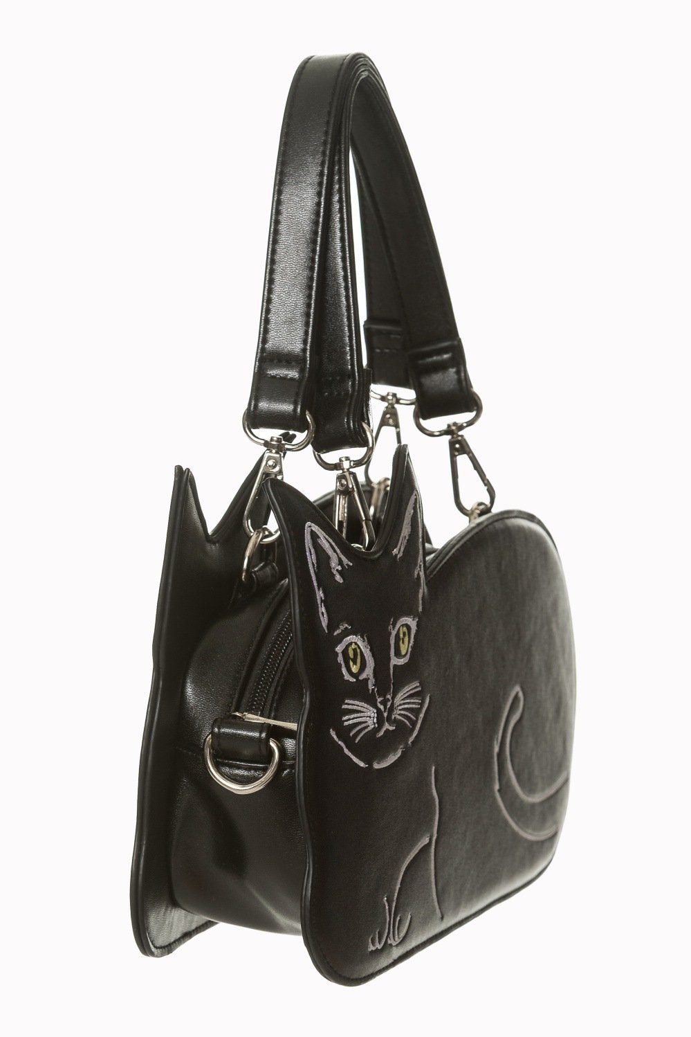 Banned Schultertasche Kitty Kat, Zwei Trageriemen Besticktes Katzenmotiv