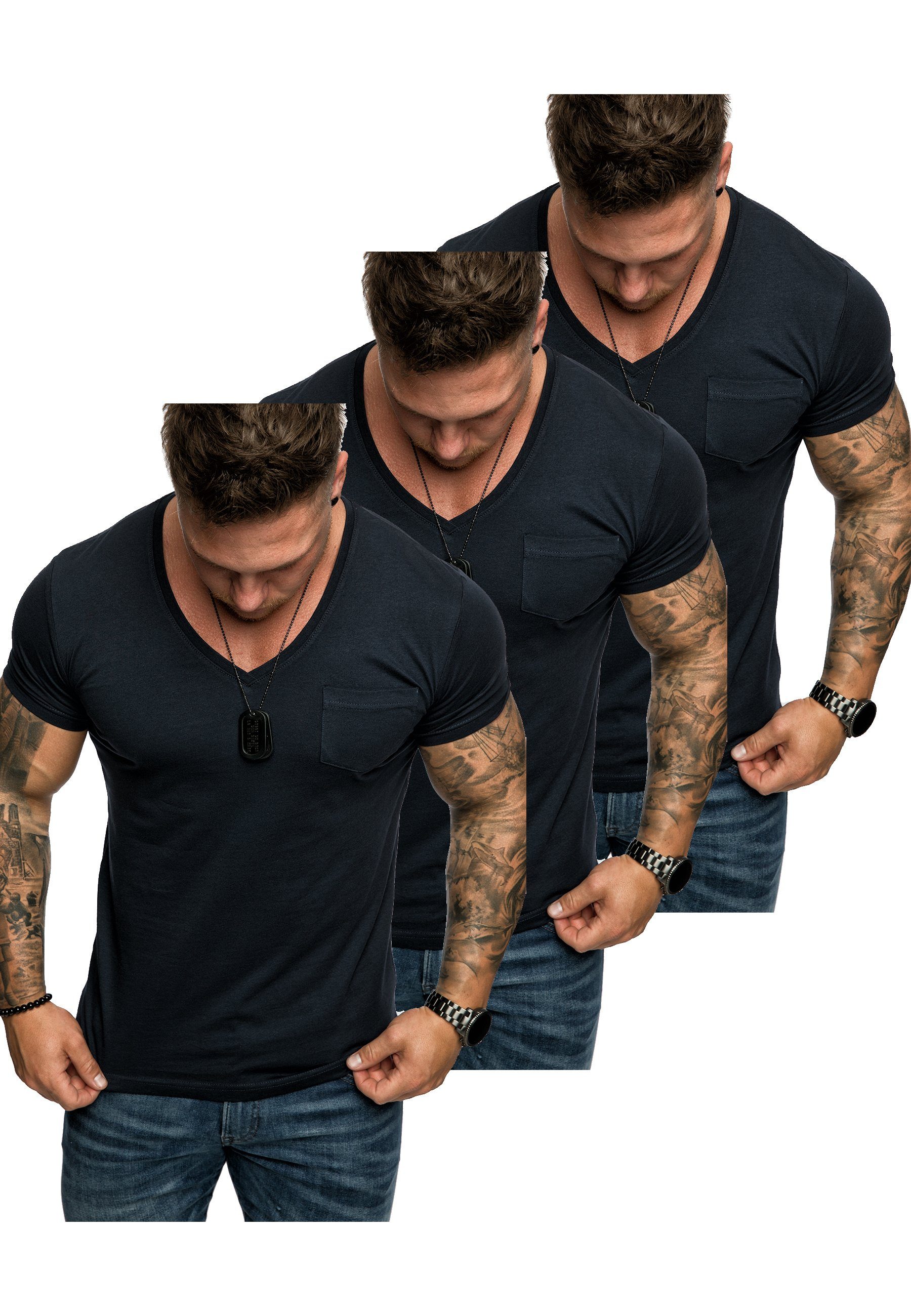 Amaci&Sons T-Shirt 3. PATERSON Herren Oversize Navyblau) (3er-Pack) Basic mit 3er-Pack (3x Herren V-Ausschnitt T-Shirt T-Shirts