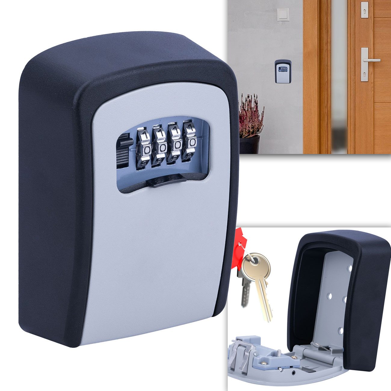 Casativo Schlüsseltresor Extra sicherer Mini Schlüssel-Safe mit Zahlenschloss mit Schutzklappe, robustem Aluminium Gehäuse, wetterfest für drinnen und draussen