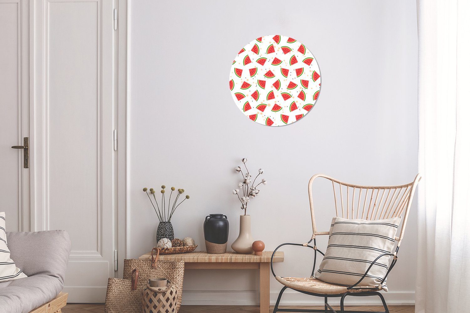 Kreis Rosa, Rundes Wohnzimmer, - Gemälde - Wanddekoration 30x30 cm MuchoWow Forex, Wandbild, (1 St), Sommer Wassermelone