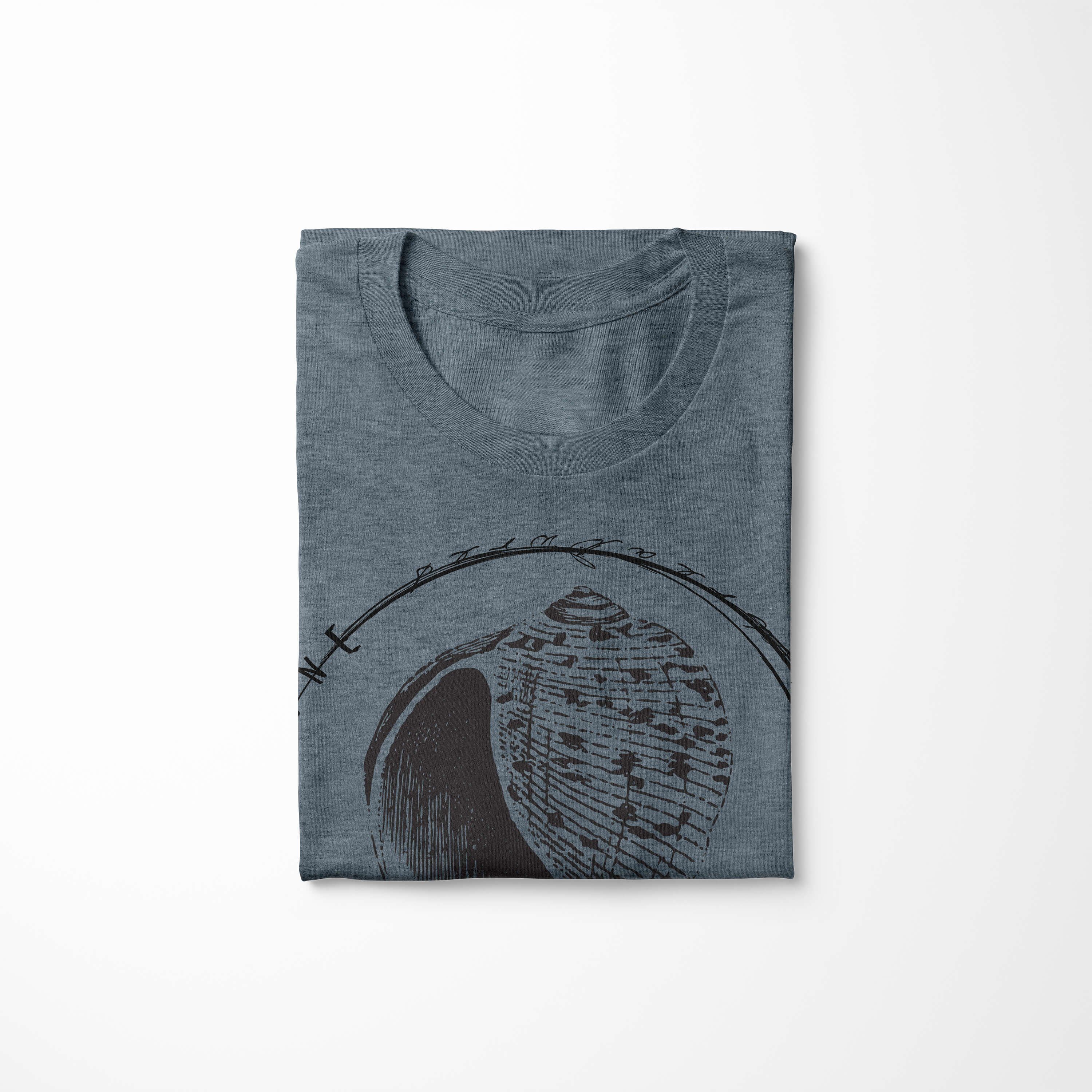 Sinus Art T-Shirt T-Shirt Sea Schnitt sportlicher Creatures, Tiefsee Indigo Serie: Fische 057 Sea / Struktur und - feine
