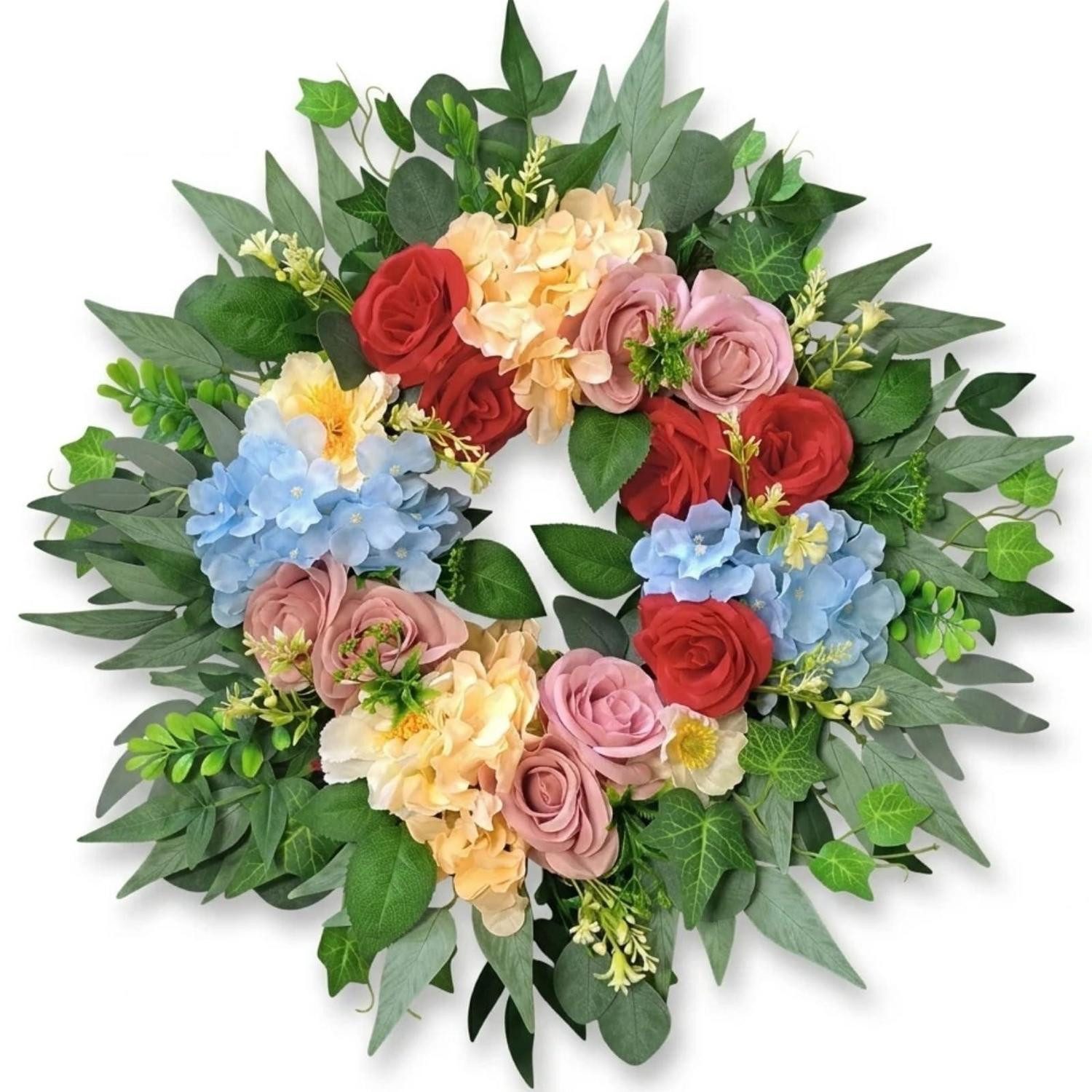 LuxusKollektion Dekokranz Türkranz 66cm Blumen mit Rosen Hortensien Rot