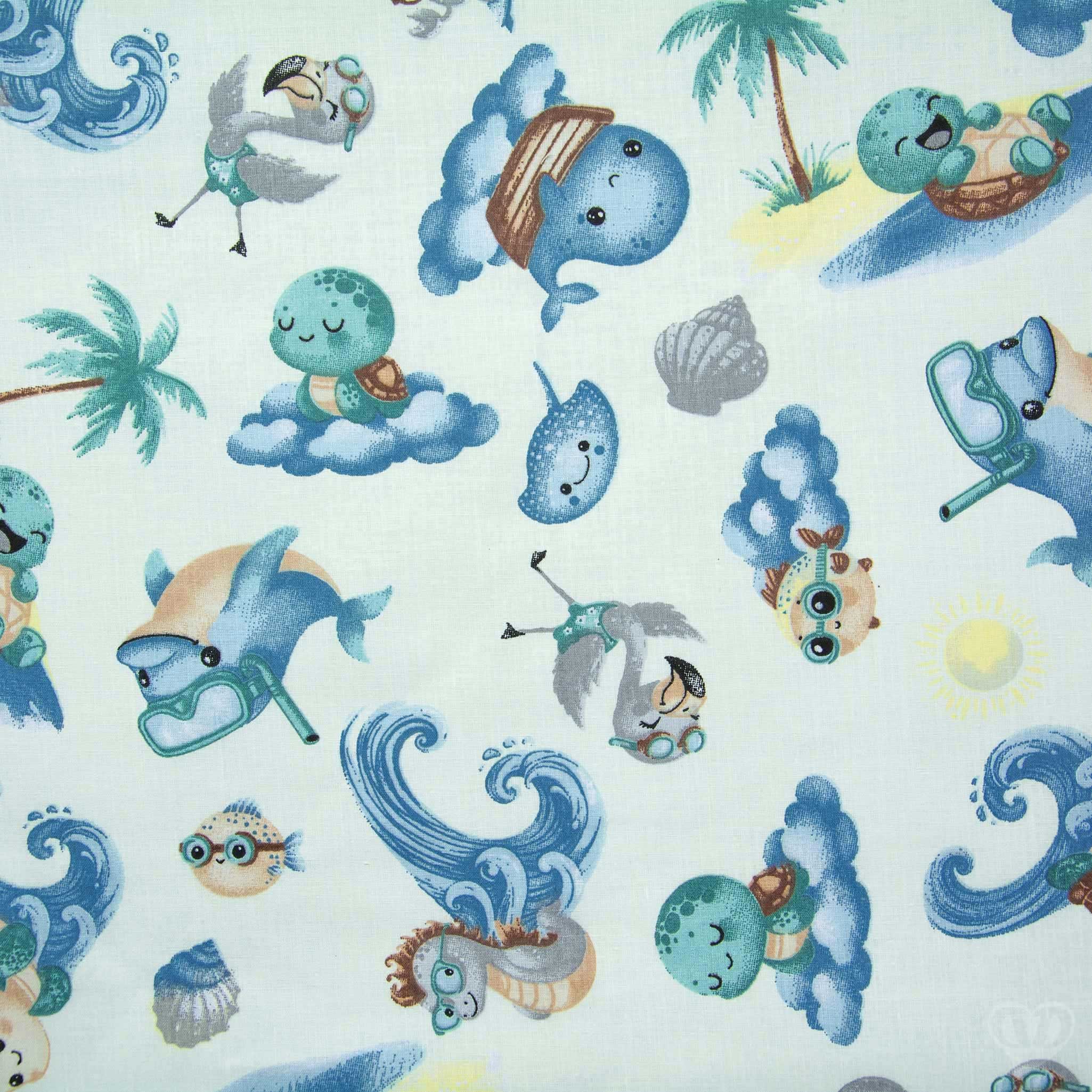 maDDma Stoff Baumwollstoff Sunny Sea Friends 1/2 Meterware, 160cm breit Kinder