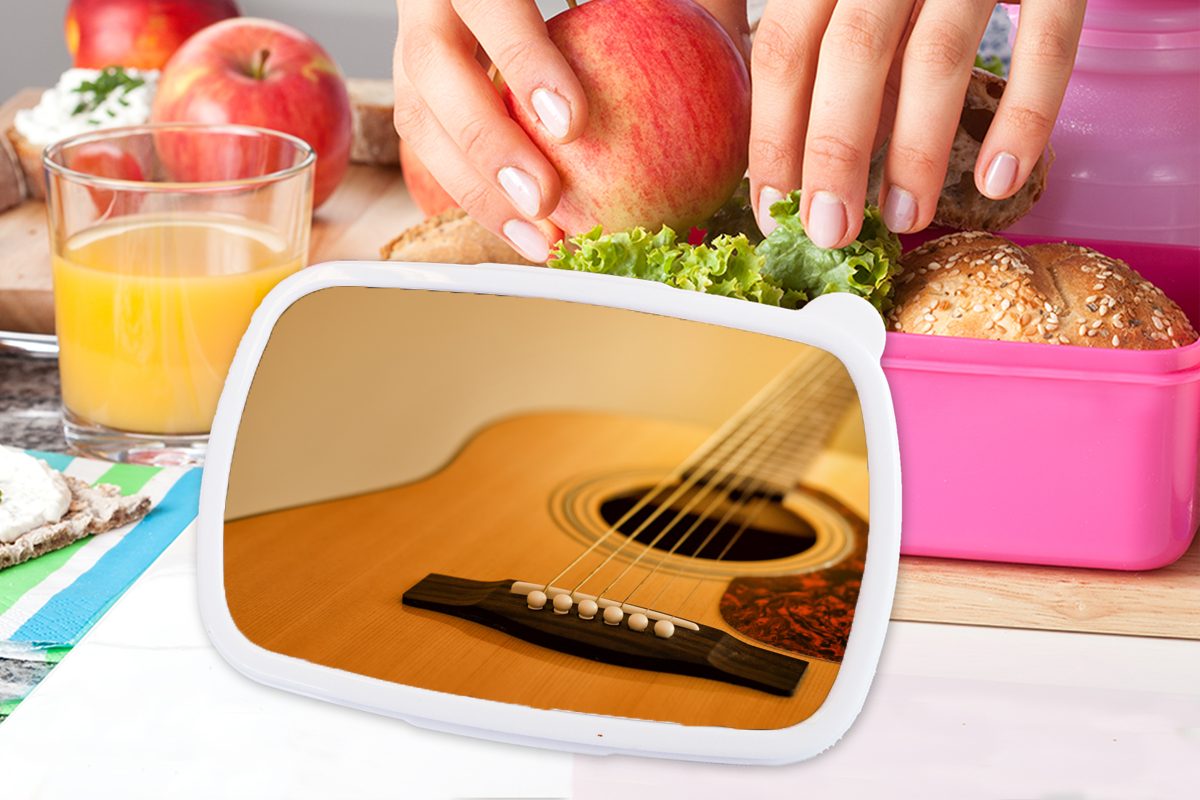 Kunststoff einer (2-tlg), Mädchen, Erwachsene, rosa Gekippte Brotdose Snackbox, akustischen Kinder, MuchoWow Ansicht Gitarre, für Lunchbox Kunststoff, Brotbox