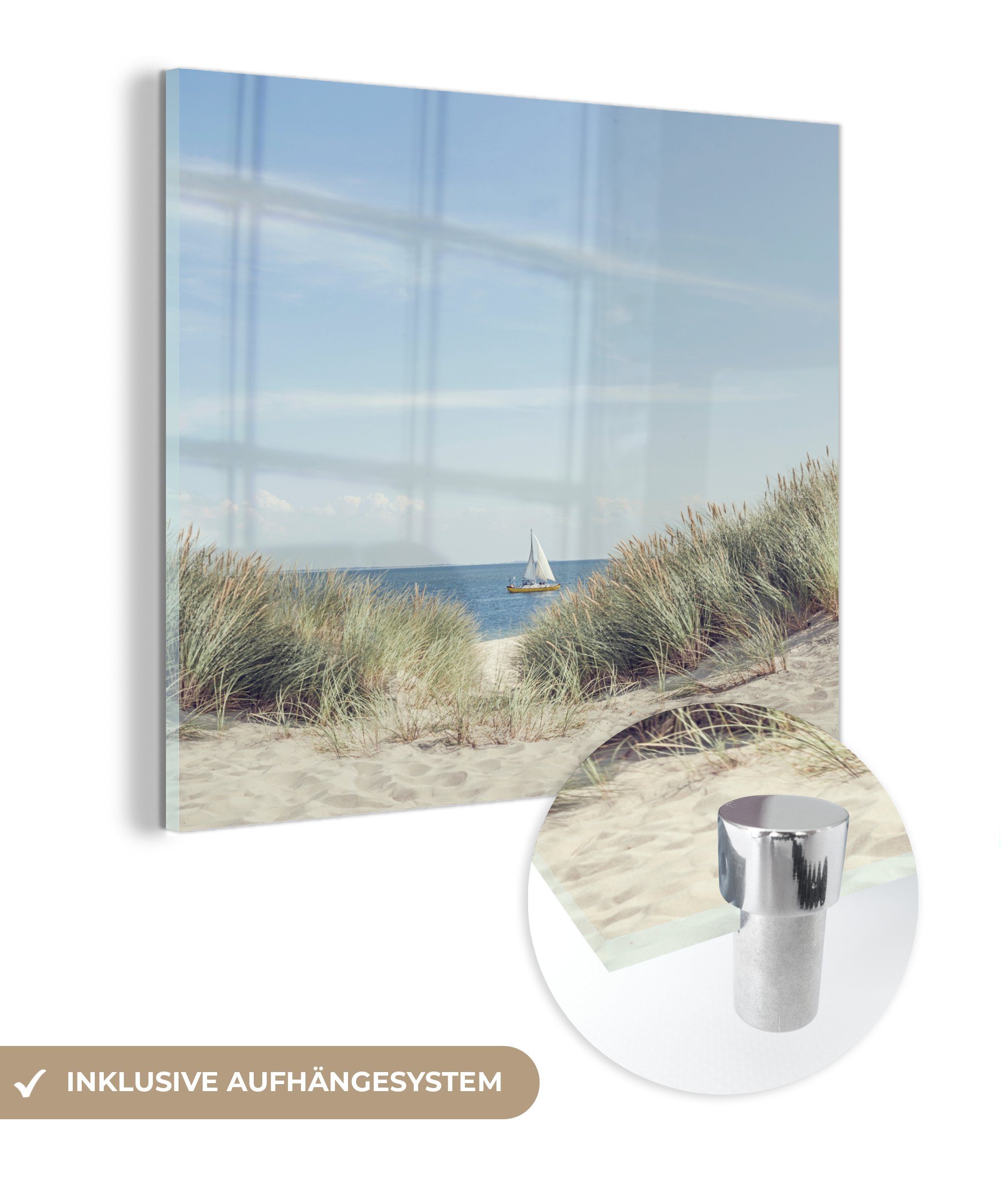 - Glas auf Foto St), Meer - (1 - Acrylglasbild Wanddekoration - Boot auf Glas MuchoWow Wandbild - Glasbilder Bilder Strand,