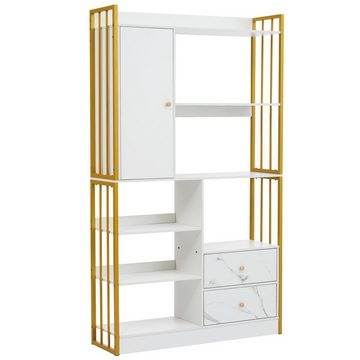 Celya Bücherregal 6 Regal Bücherregal, mit Türen und Schubladen,Gold Weiß