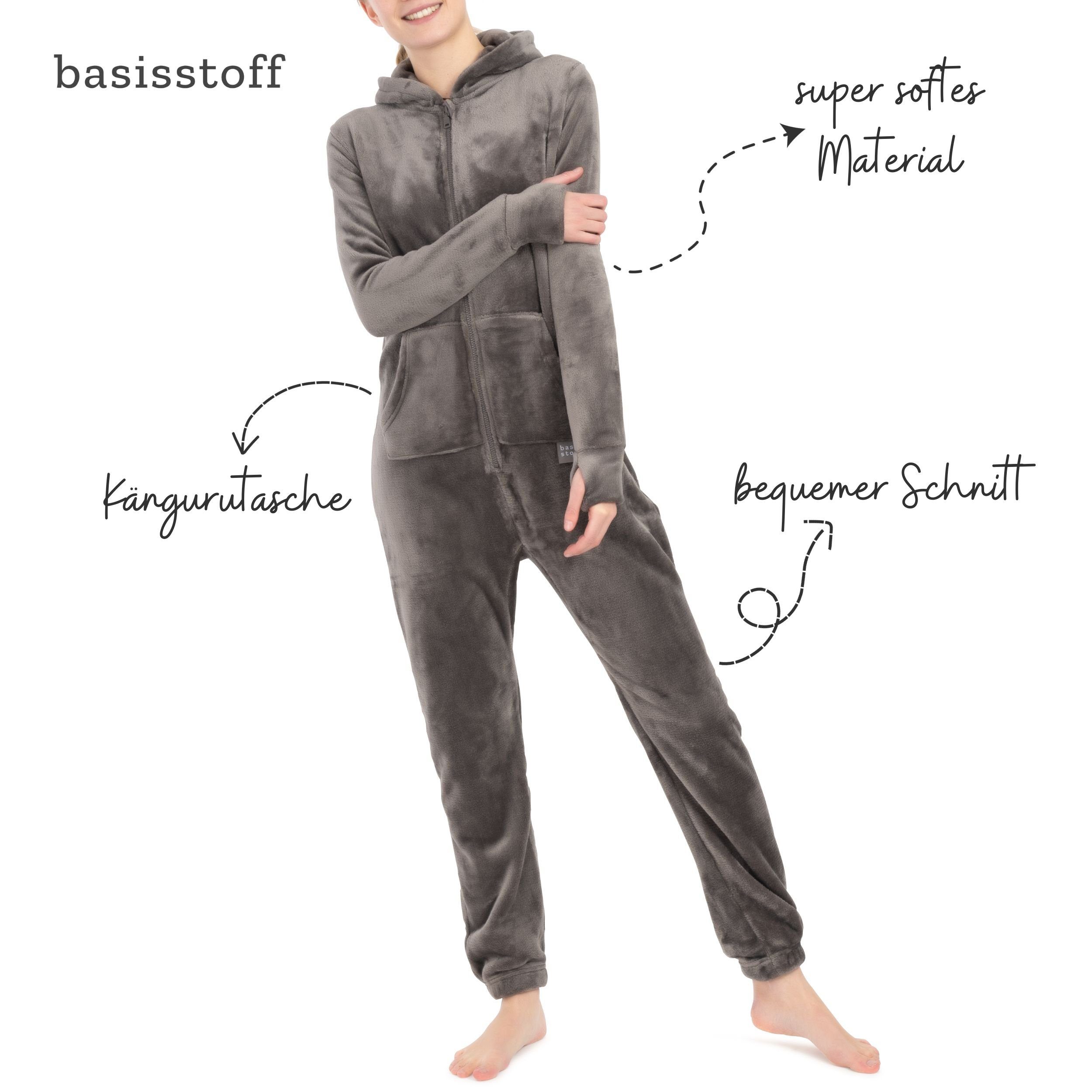 Basisstoff Jumpsuit Kitten Damen Jumpsuit Teddy Fleece Einteiler Overall