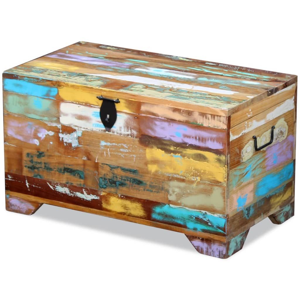 vidaXL Truhe Altholz bunt Truhe Aufbewahrungsbox Schatzkiste Holzkiste mit Deckel S