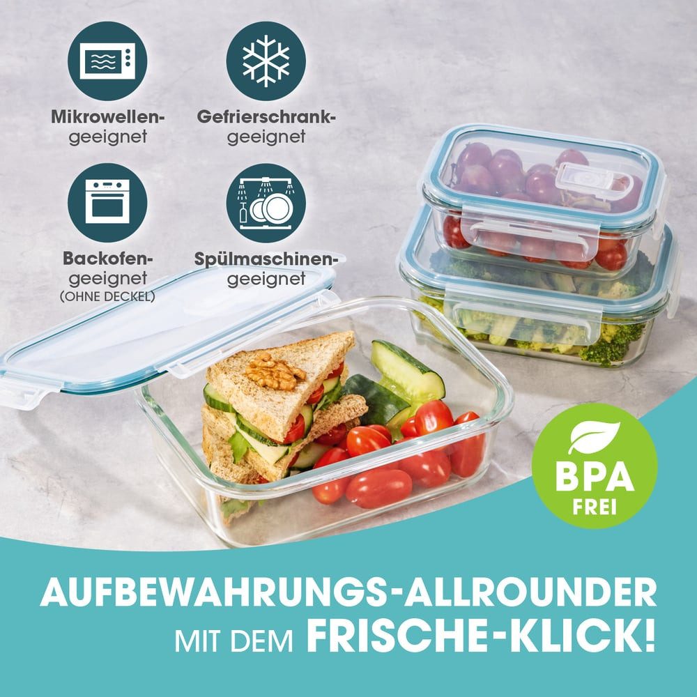 GOURMETmaxx Frischhaltedose, Glas, (6-tlg), lang-anhaltendes Aroma perfekt für gekochte Speisen, Snacks etc.