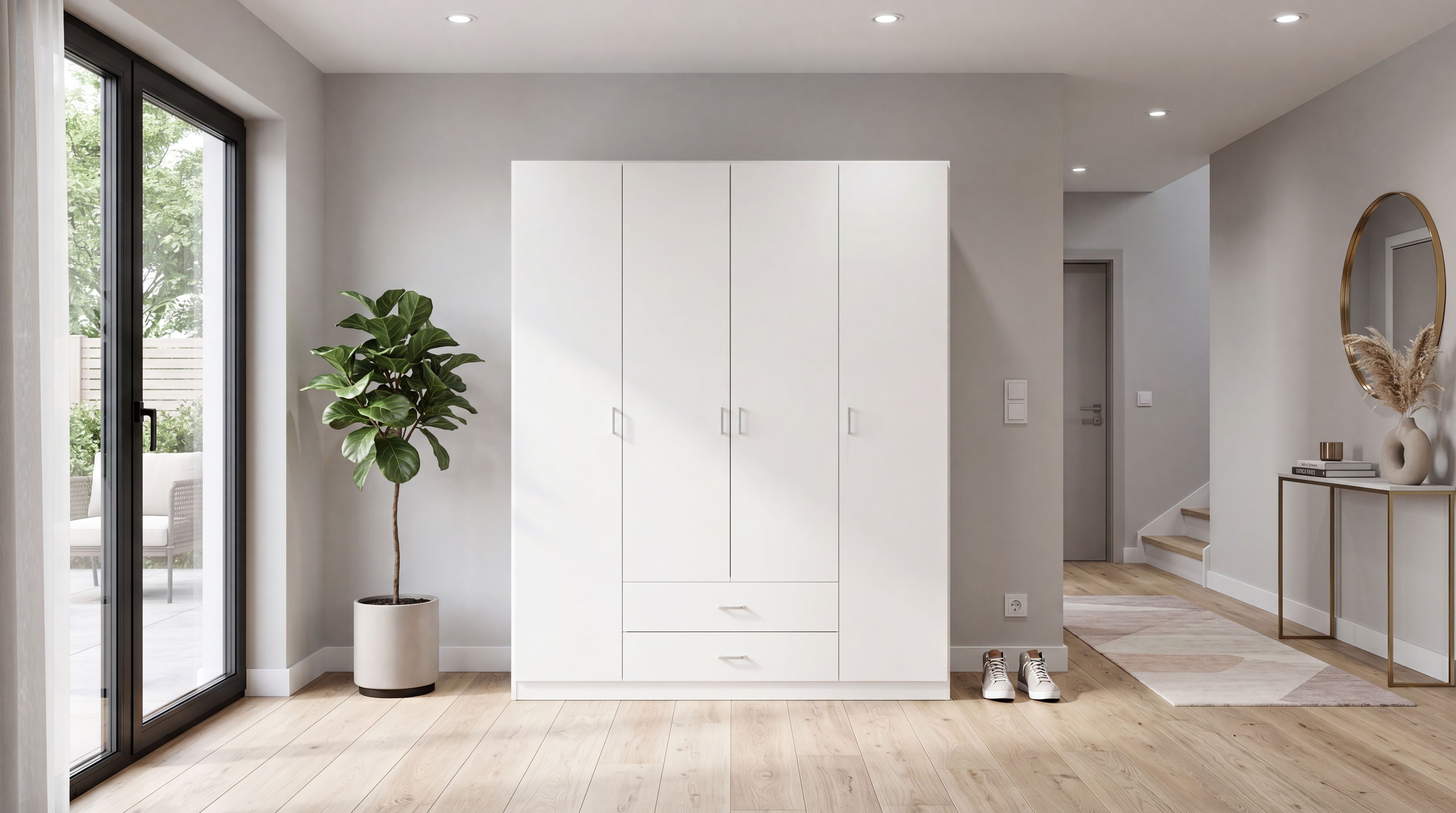 rauch Drehtürenschrank Kleiderschrank Garderobe GAMMA Breiten 91/136/181/226/271/315/360 cm (in 3 Ausstattungen BASIC/CLASSIC/PREMIUM (inkl. SOFT-CLOSE-Funktion) mit Schubladen, verschiedene Griff-Varianten TOPSELLER MADE IN GERMANY