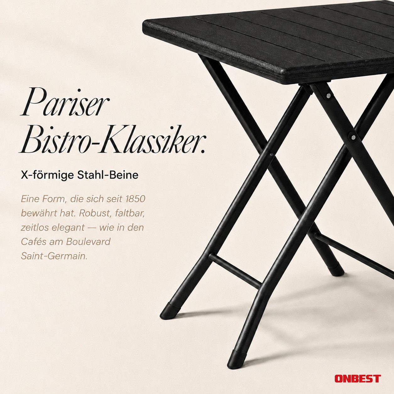 Onbest Klapptisch Balkontisch mit Holzoptik klappbar, 61x74x56cm (B x H x T), Stahlgestell, bis 80 kg