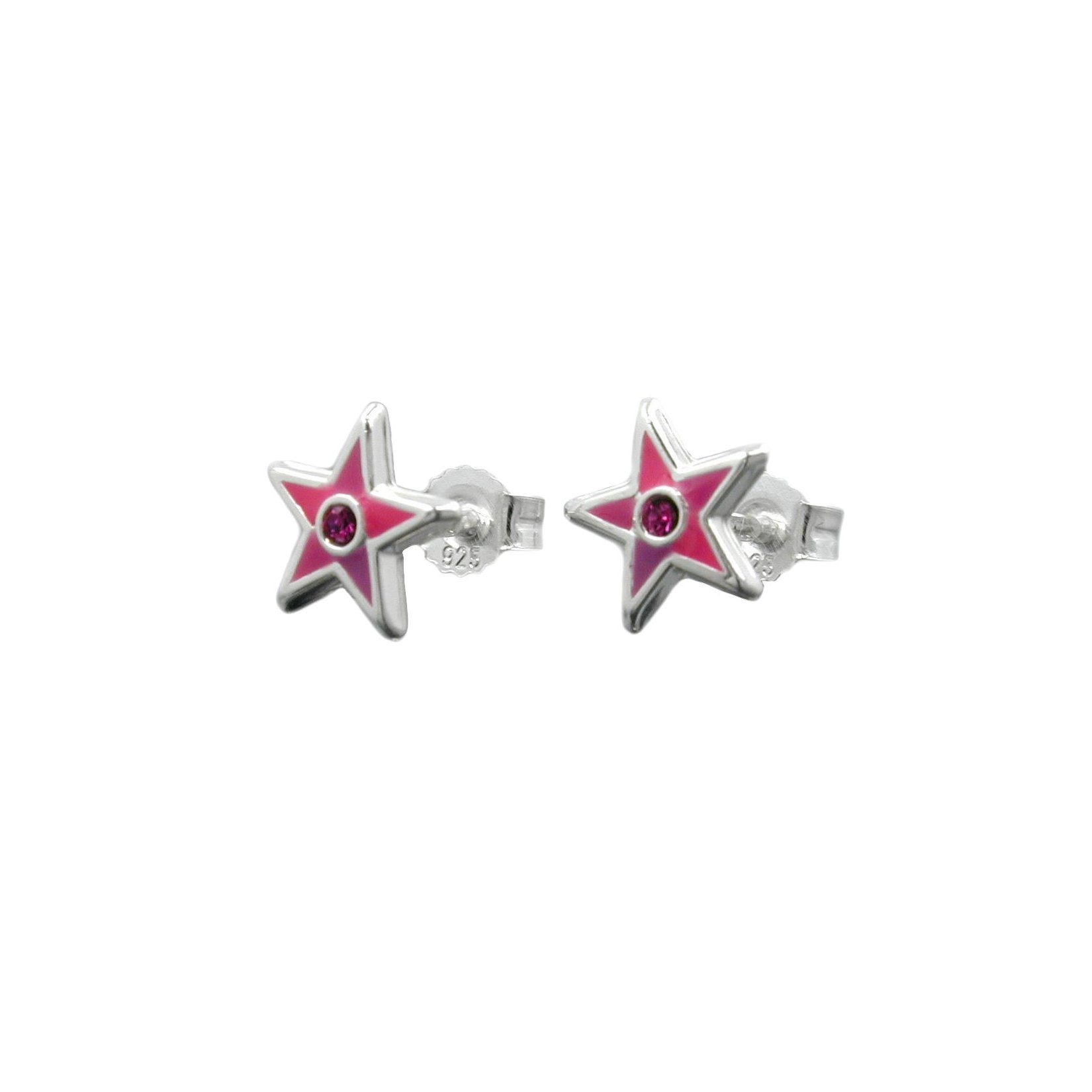 pink Silber Paar 925 8x8mm Stern lackiert Ohrstecker mit pink Glasstein Kinderohrring Gallay