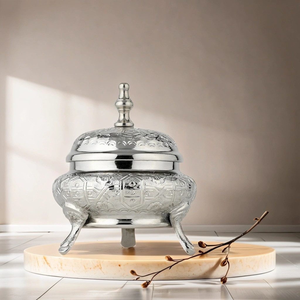 Marrakesch Orient & Mediterran Interior Zuckerdose Orientalische Zuckerdose Nabila handgefertigt aus Messing Silber 13 cm, Aluminium, Metall, (1-tlg), Handarbeit
