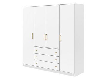 MIRJAN24 Kleiderschrank Retro D4 (mit 4 Drehtüren und 3 Schubladen) Kleiderstange, Gold Aluminumgriffe