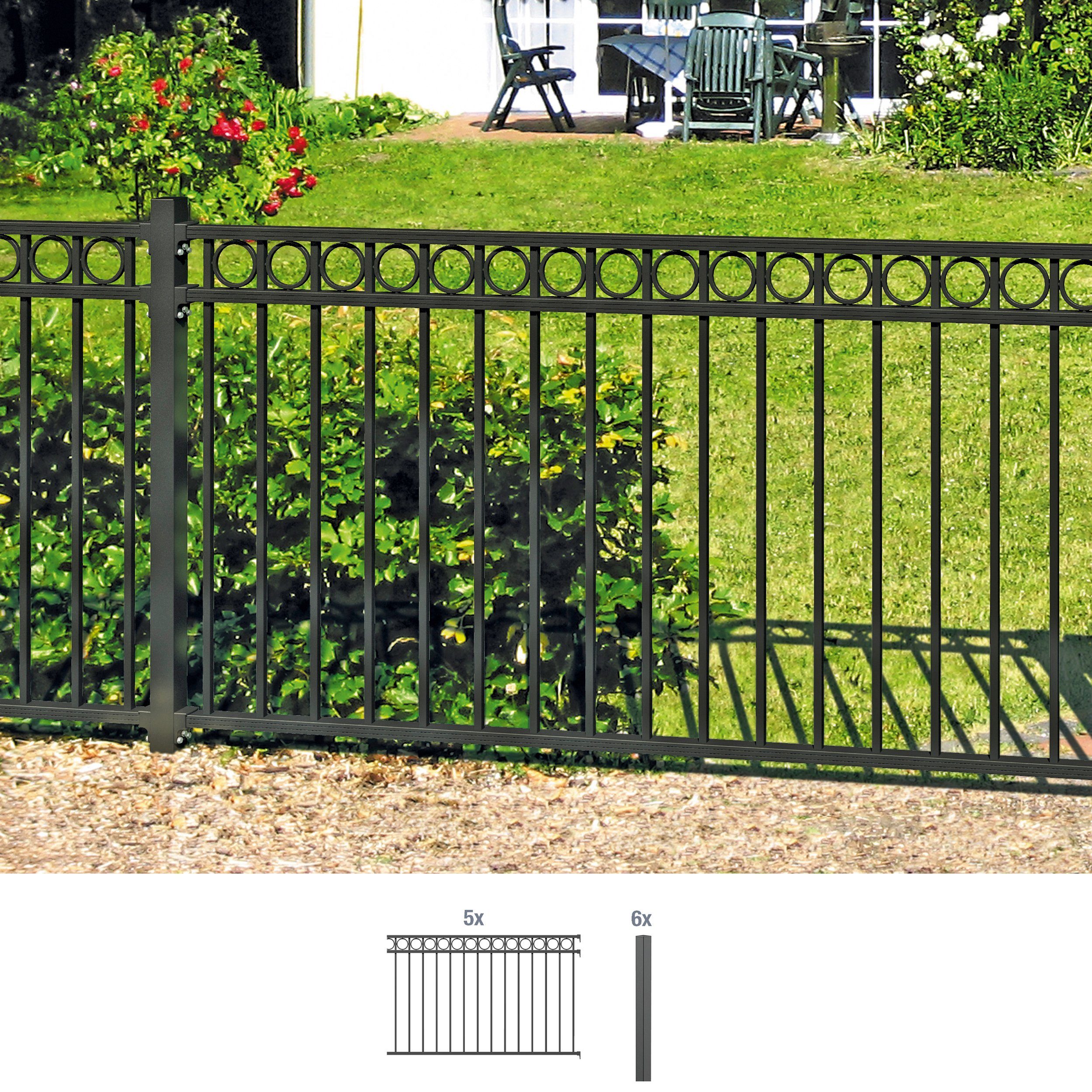 Alberts Metallzaun Circle, (Set), Höhe: 100 und 120 cm, Gesamtlänge: 10 m, zum Einbetonieren