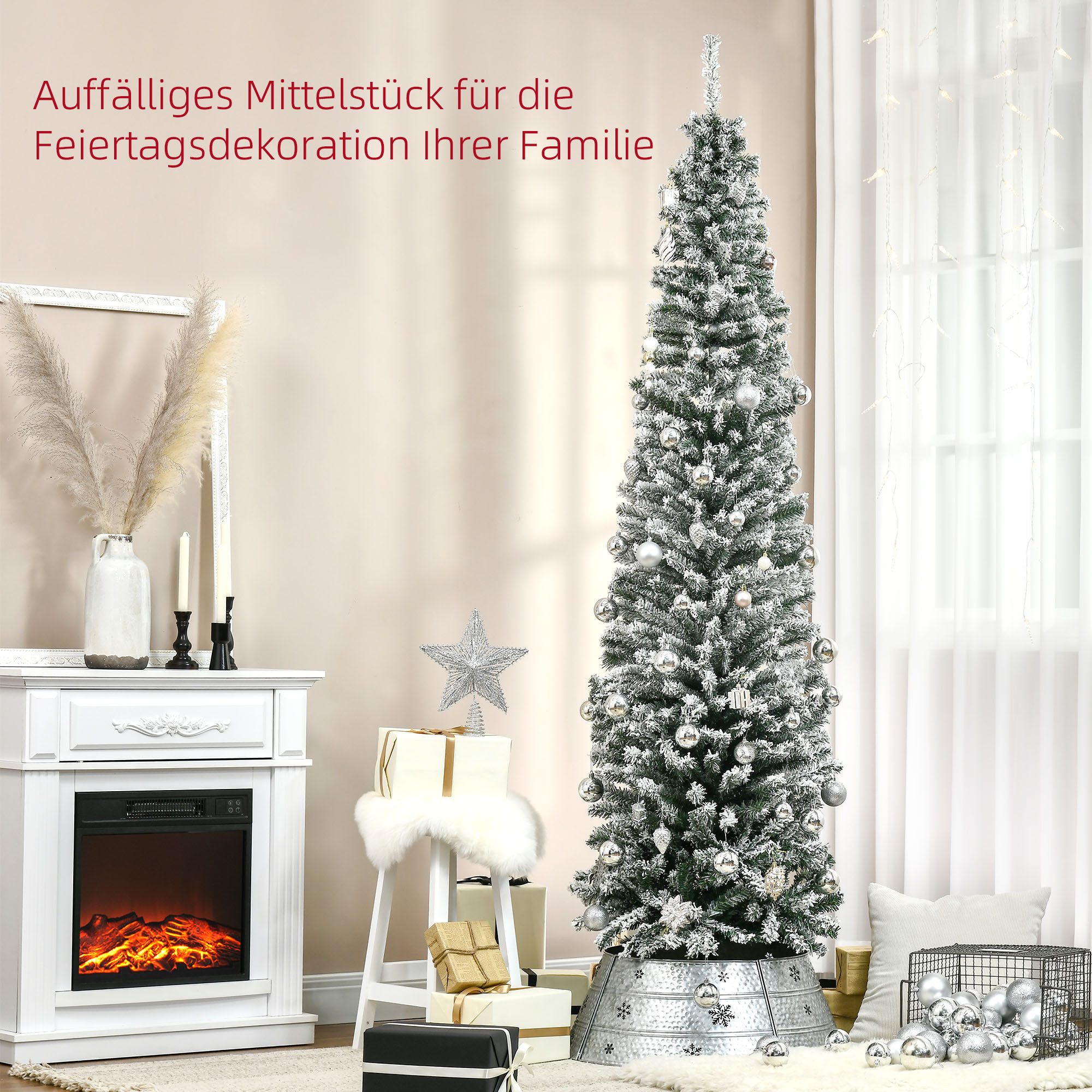 HOMCOM Künstlicher Weihnachtsbaum Bleistift Kiefernbaum 738 Spitzen Beflockter Christbaum, Künstlicher Weihnachtsbaum, Weihnachtsdeko inkl. Metallständer für dr – Bild 4 von 5