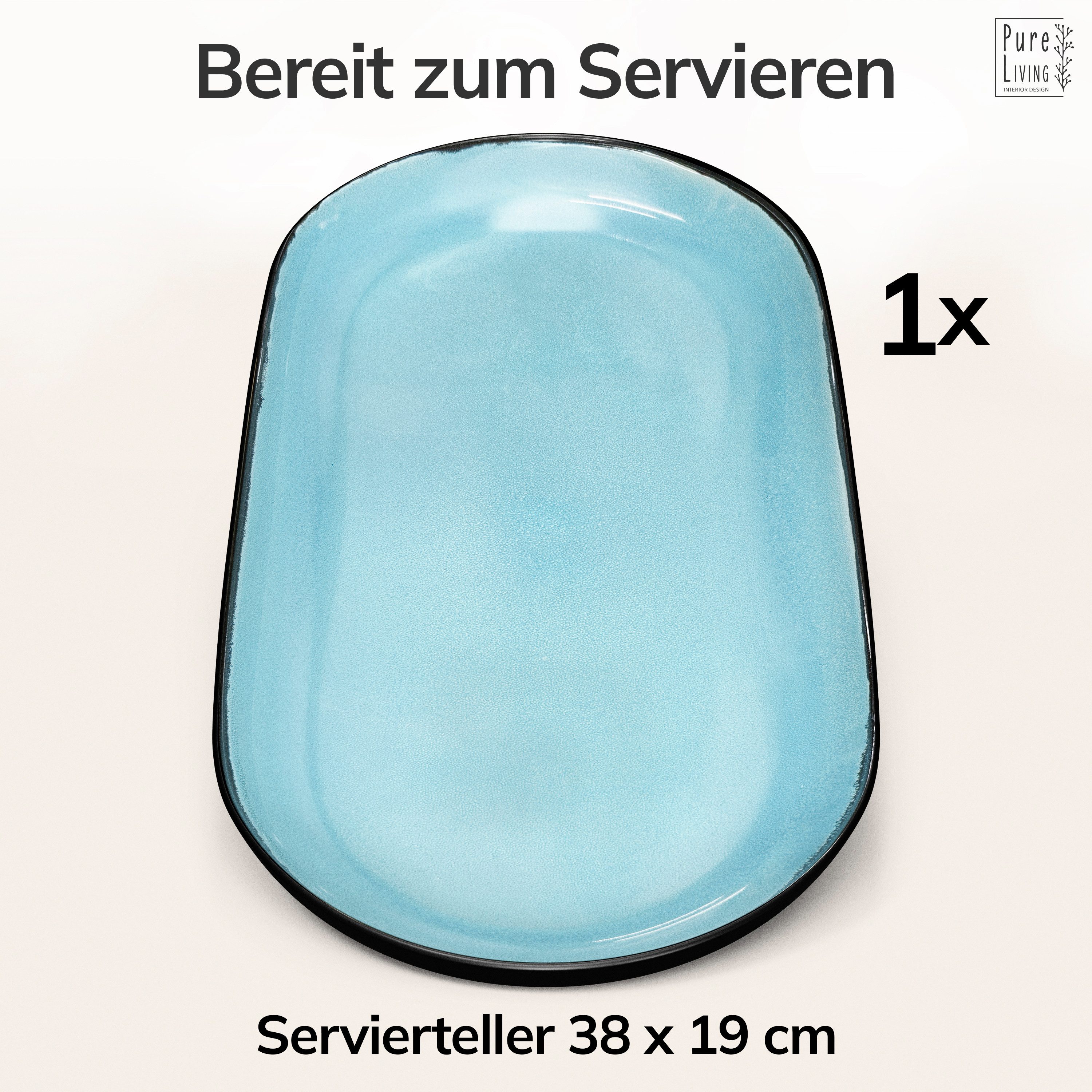 PURE LIVING INTERIOR DESIGN Geschirr-Set Servierplatte Ibiza, oval, Steingut, Aquamarin (1-tlg), 1 Personen, Steingut – Bild 5 von 5