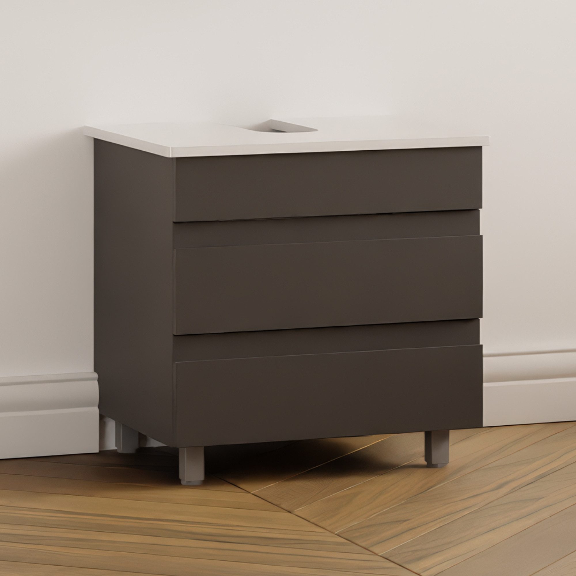 Karen Waschbeckenunterschrank Waschbeckenunterschrank Lara (Stehender Waschtischunterschrank, 2-St., Unterschrank, Konsolenplatte mit Siphonausschnitt, Füße)
