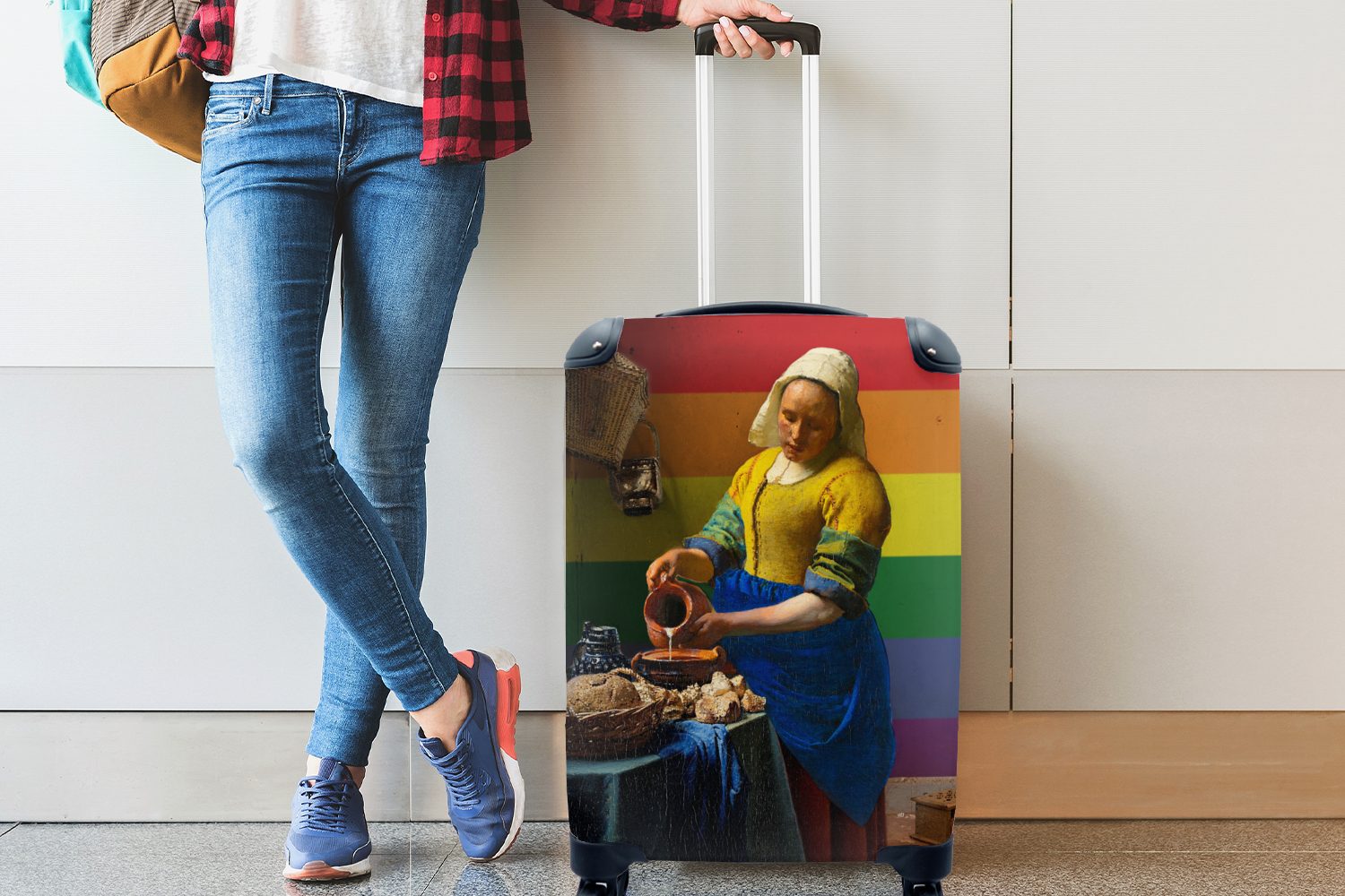 MuchoWow Handgepäckkoffer für rollen, Ferien, Rollen, Regenbogen - Trolley, 4 Reisetasche Kunst, - Handgepäck Milchmädchen mit Reisekoffer