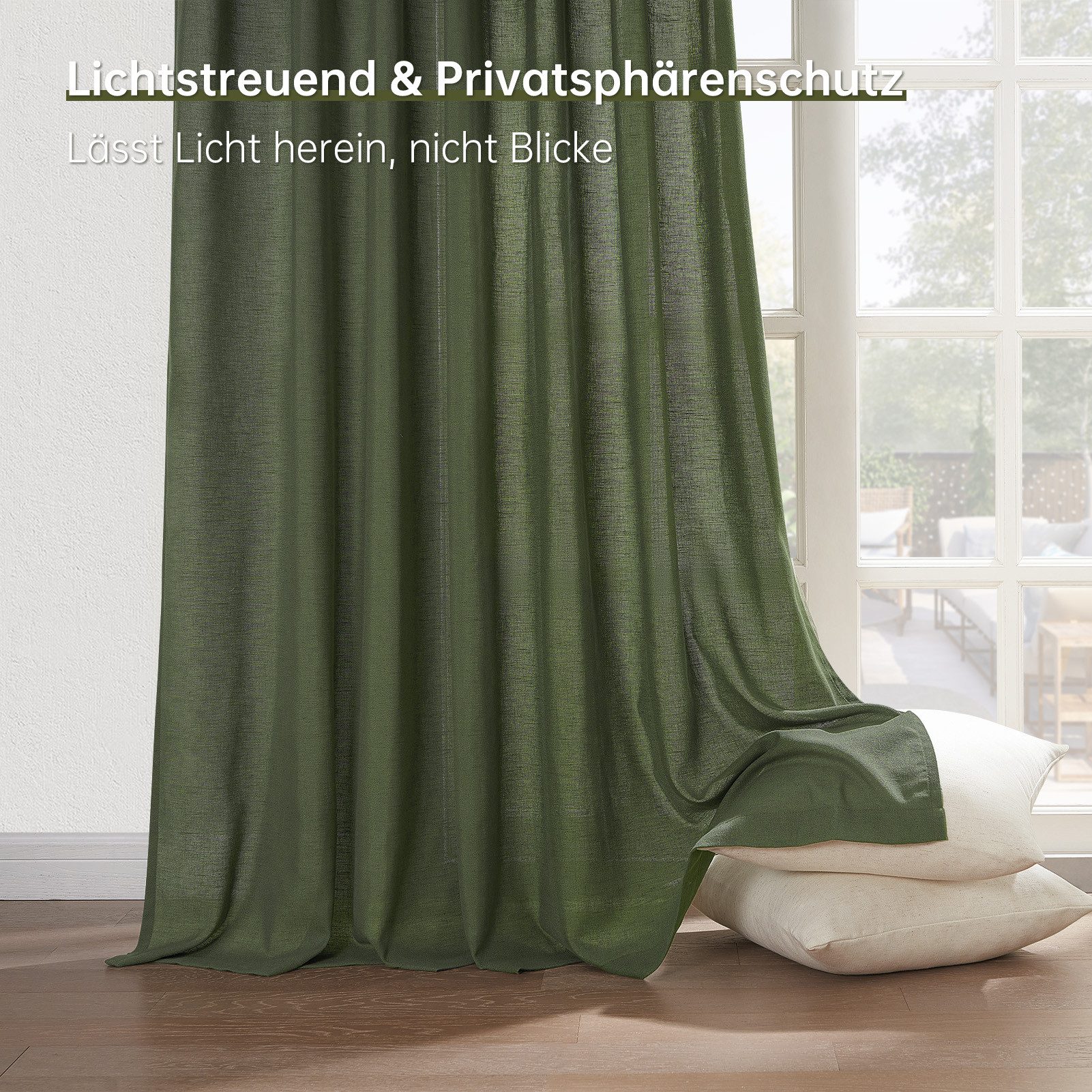 Topfinel Gardine Leinenoptik Gardinen mit Ösen Vorhänge für Wohnzimmer (2 St), Ösen, halbtransparent, vorhang halbtransparent Olivengrün 140x225 Studie kinderzimmer Boho