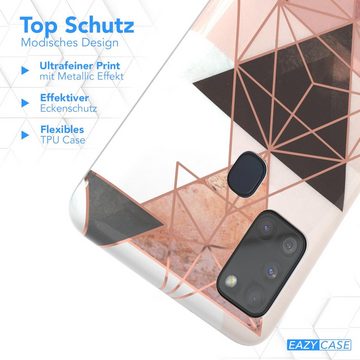 EAZY CASE Handyhülle IMD Motiv Cover für Samsung Galaxy A21s 6,5 Zoll, Hülle mit Kameraschutz Slimcover Display Bumper Geometrie Rosa Braun