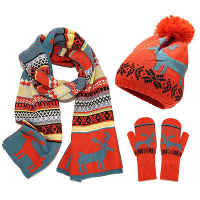 ManKle Strickmütze Damen Winter Warme Strickmütze Hut Schal Handschuhe Set