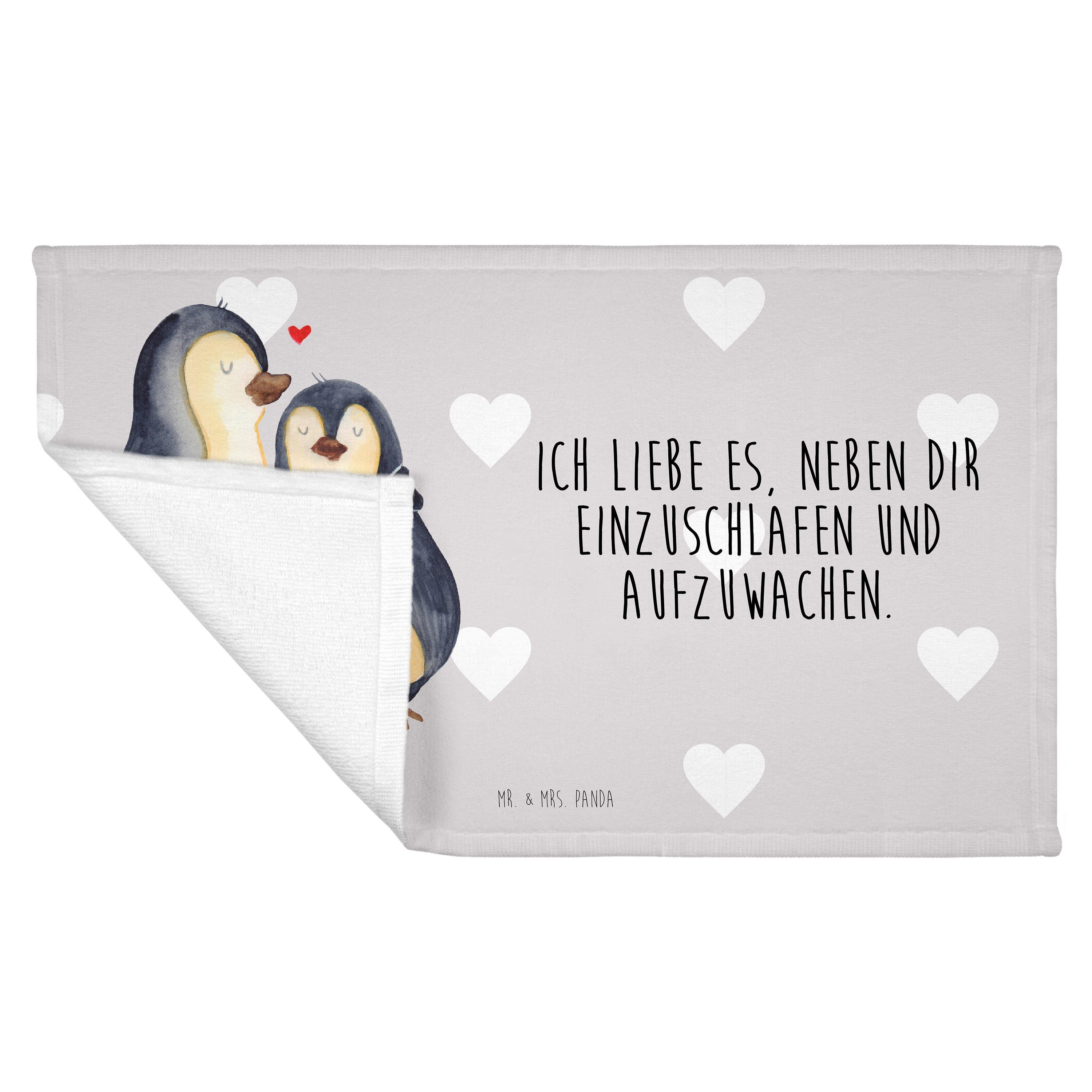 Mr. & Mrs. Panda Handtuch Pinguine Liebesg, - Einschlafen Geschenk, - Pastell Hochzeitstag, Grau (1-St)