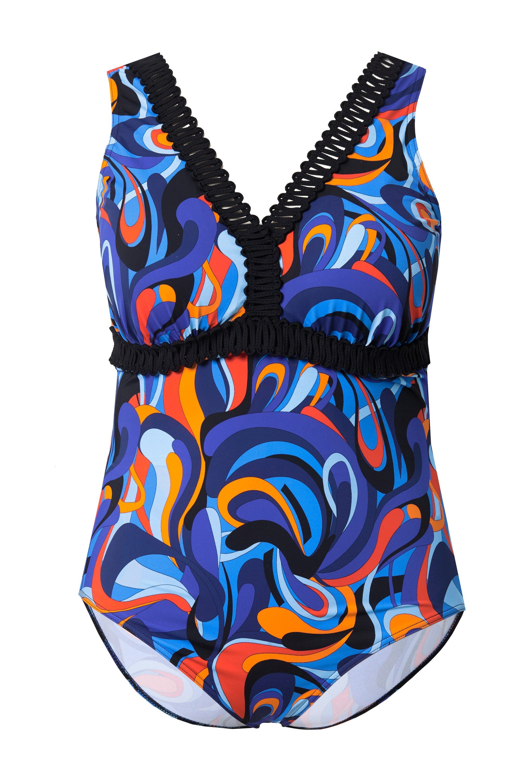Ulla Popken Badeanzug Badeanzug Wellenmuster Softcups Zierborte – Bild 2 von 4