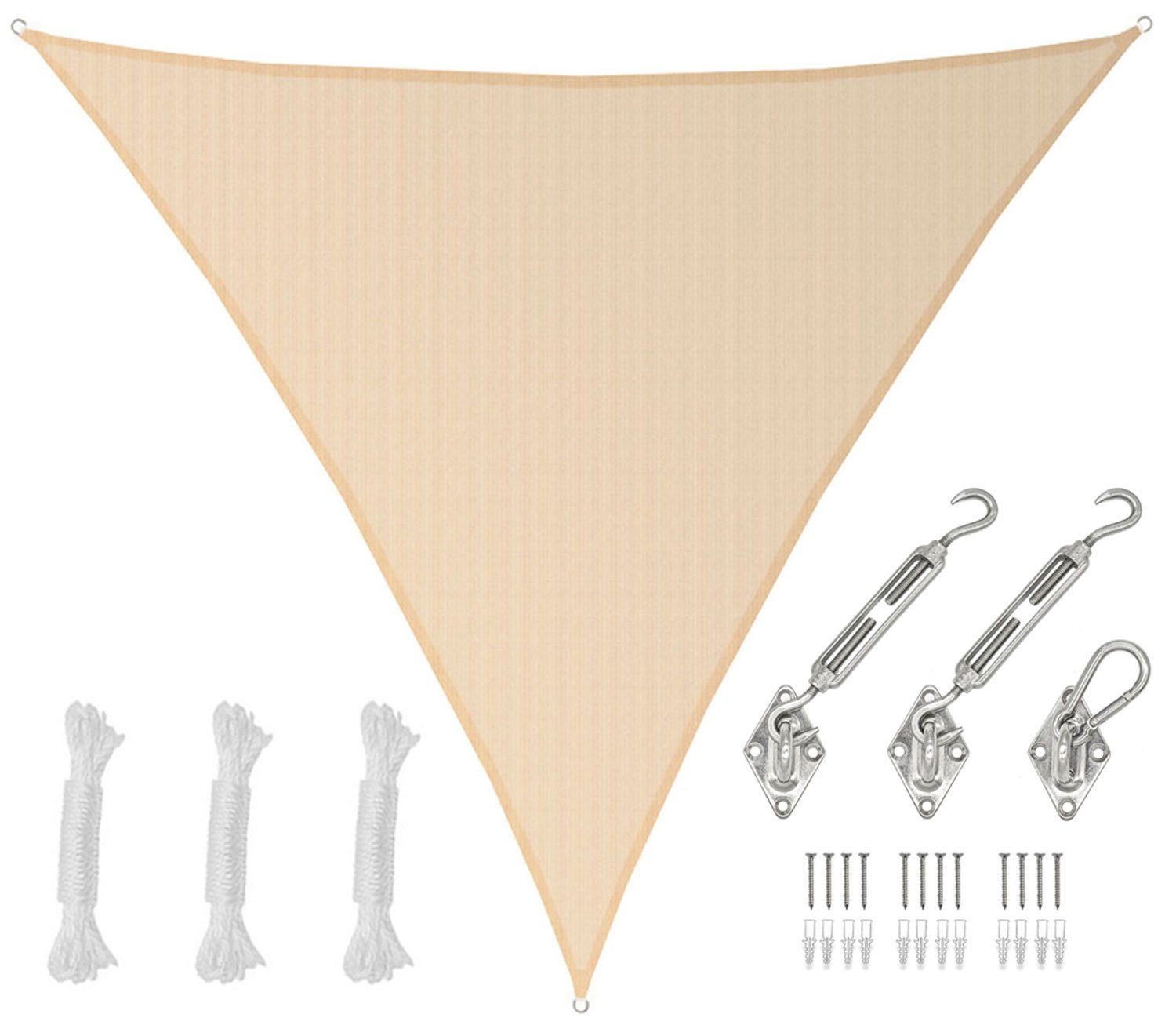 Sonnensegel 7x7x7 HDPE Sonnensegel Dreieck Beige mit Befestigung
