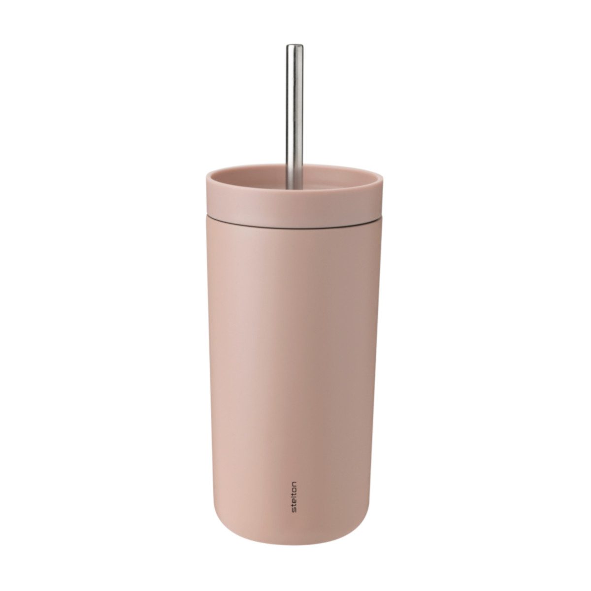 Stelton Thermobecher Isolierter Trinkbecher mit Strohhalm, 0.4 l, Edelstahl (bis 90 recycelt), Metall, Kunststoff (lebensmittelsicher), Mit integriertem, herausnehmbarem Strohhalm (Höhe insgesamt 23 cm)