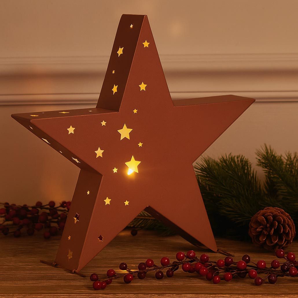 Kobolo Kerzenlaterne Windlicht Deko Stern STAR - Metall Rostoptik, Winterde günstig online kaufen