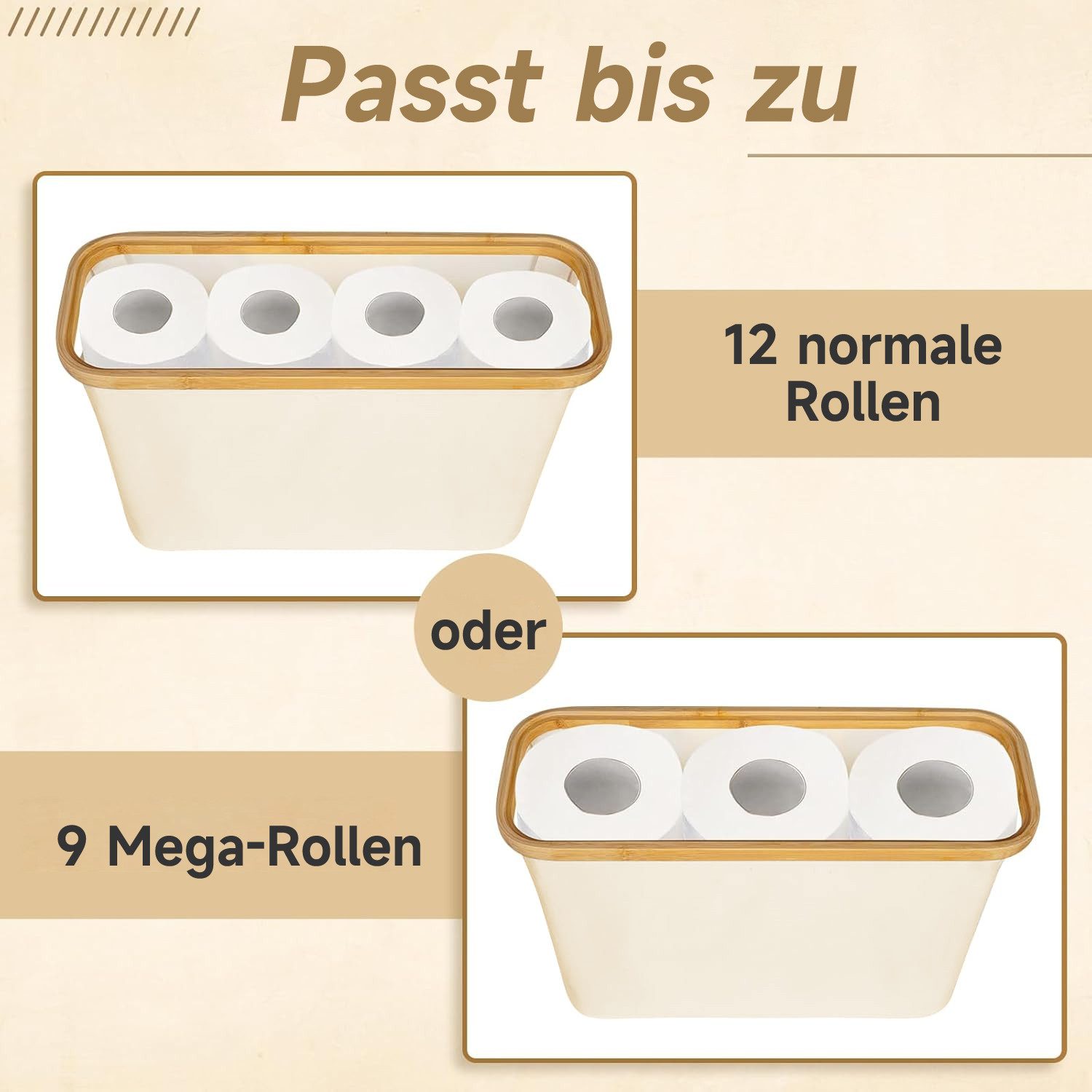 OSTWOLKE Toiletten-Ersatzrollenhalter Toilettenpapier Aufbewahrung Korb mit Deckel, Wasserdicht & Faltbar, Toilettenpapier Aufbewahrung Korb mit Deckel, Wasserd – Bild 3 von 5