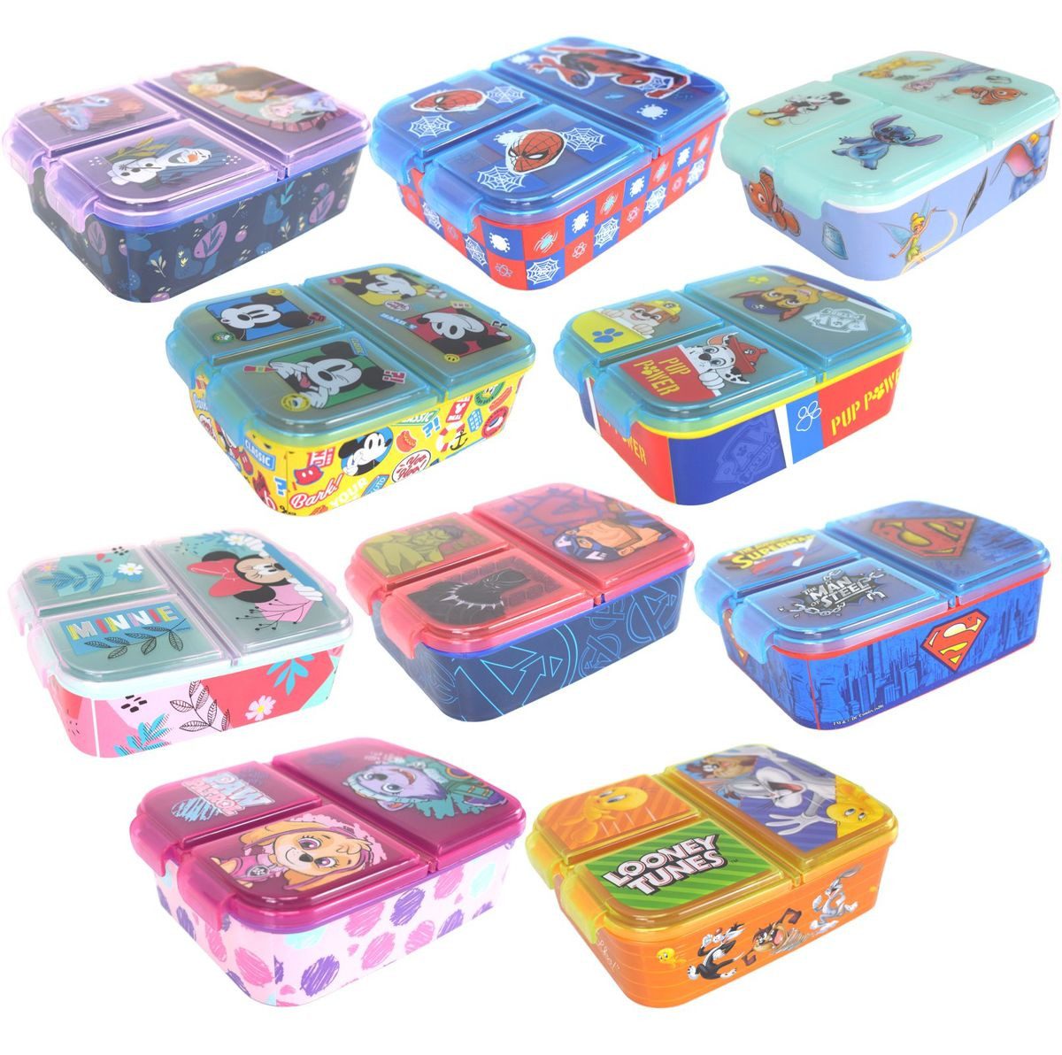 Stor Lunchbox Brotdose für Kinder mit 3 Fächern verschiedene Motive, Kunststoff, authentisches Design