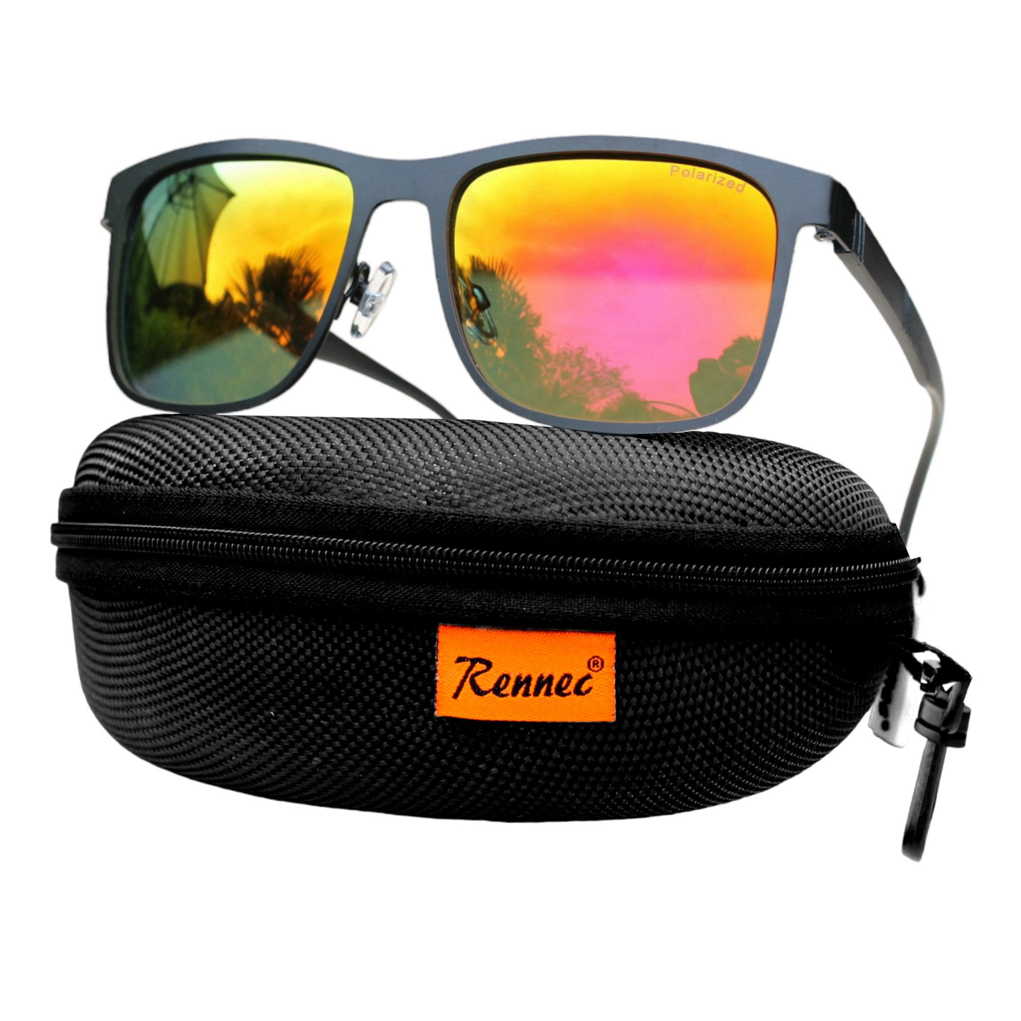 LUXXADA Sonnenbrille (Herren Marken Brille Leicht Federstahl mit Brillenbox) Polarisierte Verspiegelte Gläser Blau Orange Silber