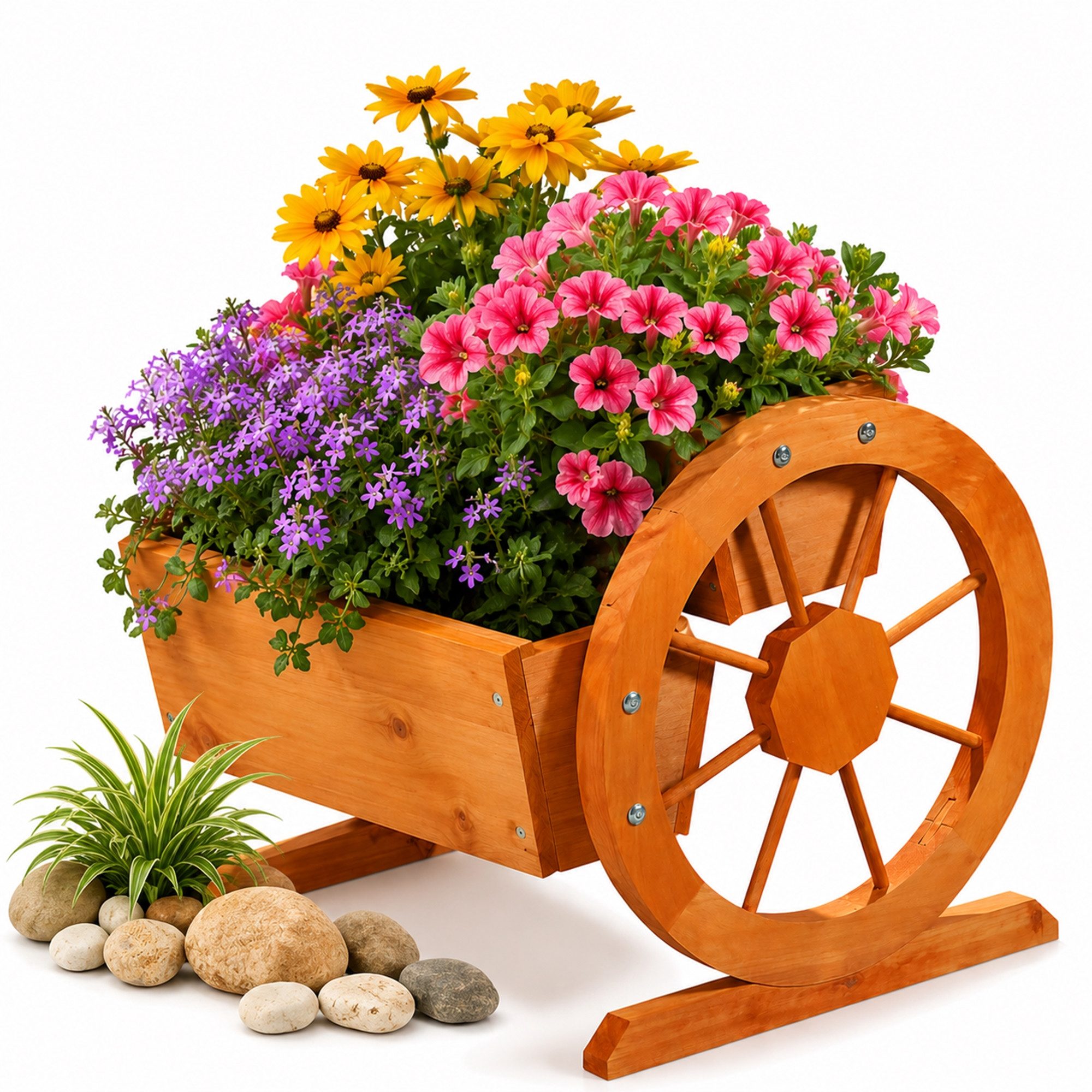 Mucola Pflanzkübel Pflanzkübel + Wagenräder Holz Garten Dekoration Blumentrog Holzkasten (Stück, 1 St., Pflanzkübel + Wagenräder), Zum Aufstellen auf dem Boden, einer Mauer oder einem Gartentisch