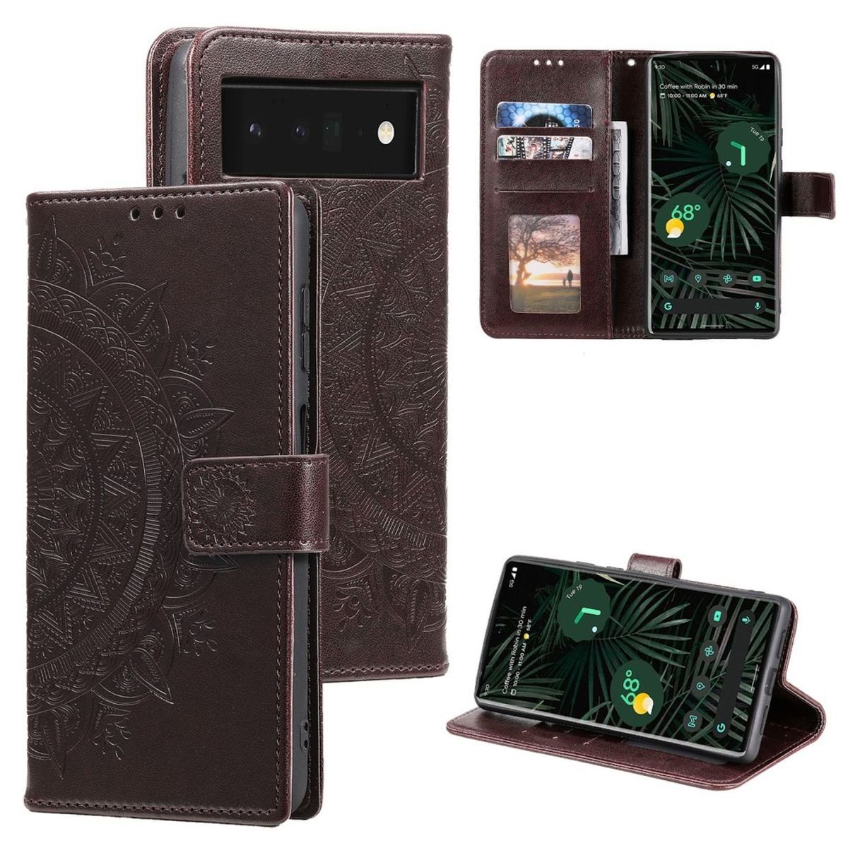CoverKingz Handyhülle Hülle für Google Pixel 7 Pro Handyhülle Flip Case Schutzhülle Mandala 17,01 cm (6,7 Zoll), Klapphülle Schutzhülle mit Kartenfach Schutztasche Motiv Mandala