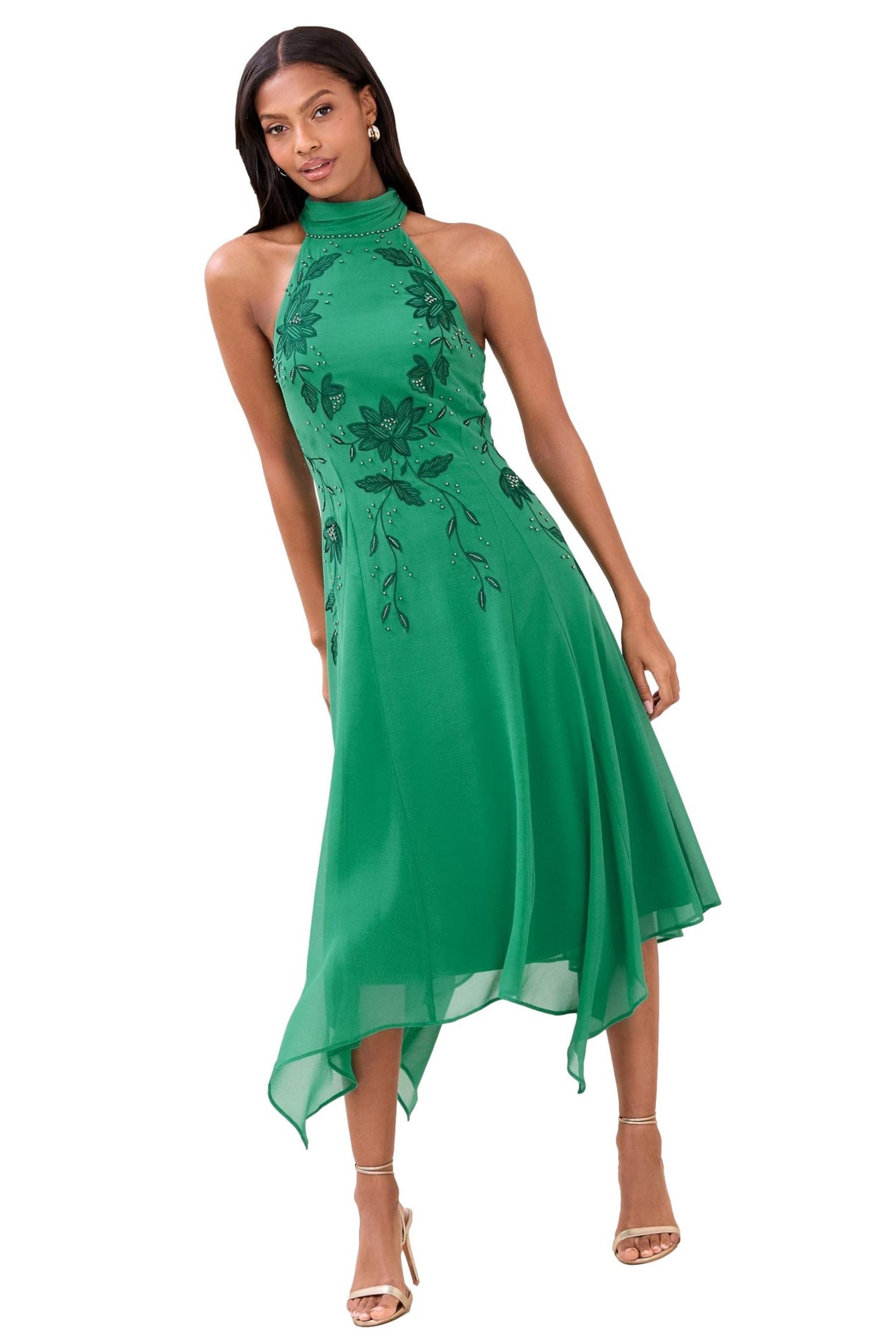 LIPSY Midikleid Lipsy Midikleid mit Neckholder und Blumenstickerei (1-tlg)