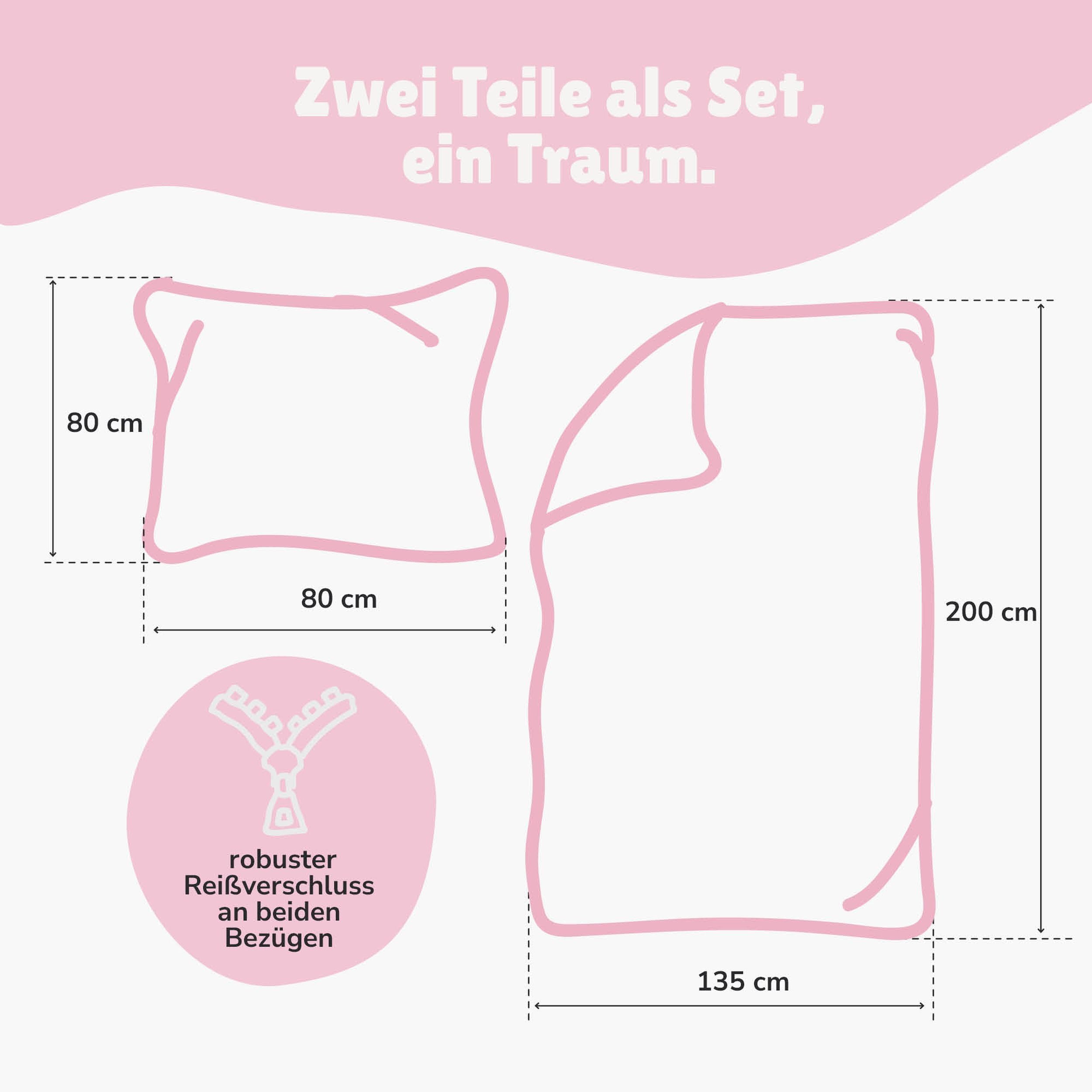 Familando Kinderbettwäsche Bibi und Tina, 100% Baumwolle, Rosa mit Pferden für Mädchen, Renforcé, 2 teilig, 135x200 80x80cm mit Reißverschluss, Wendebettwäsche – Bild 5 von 5