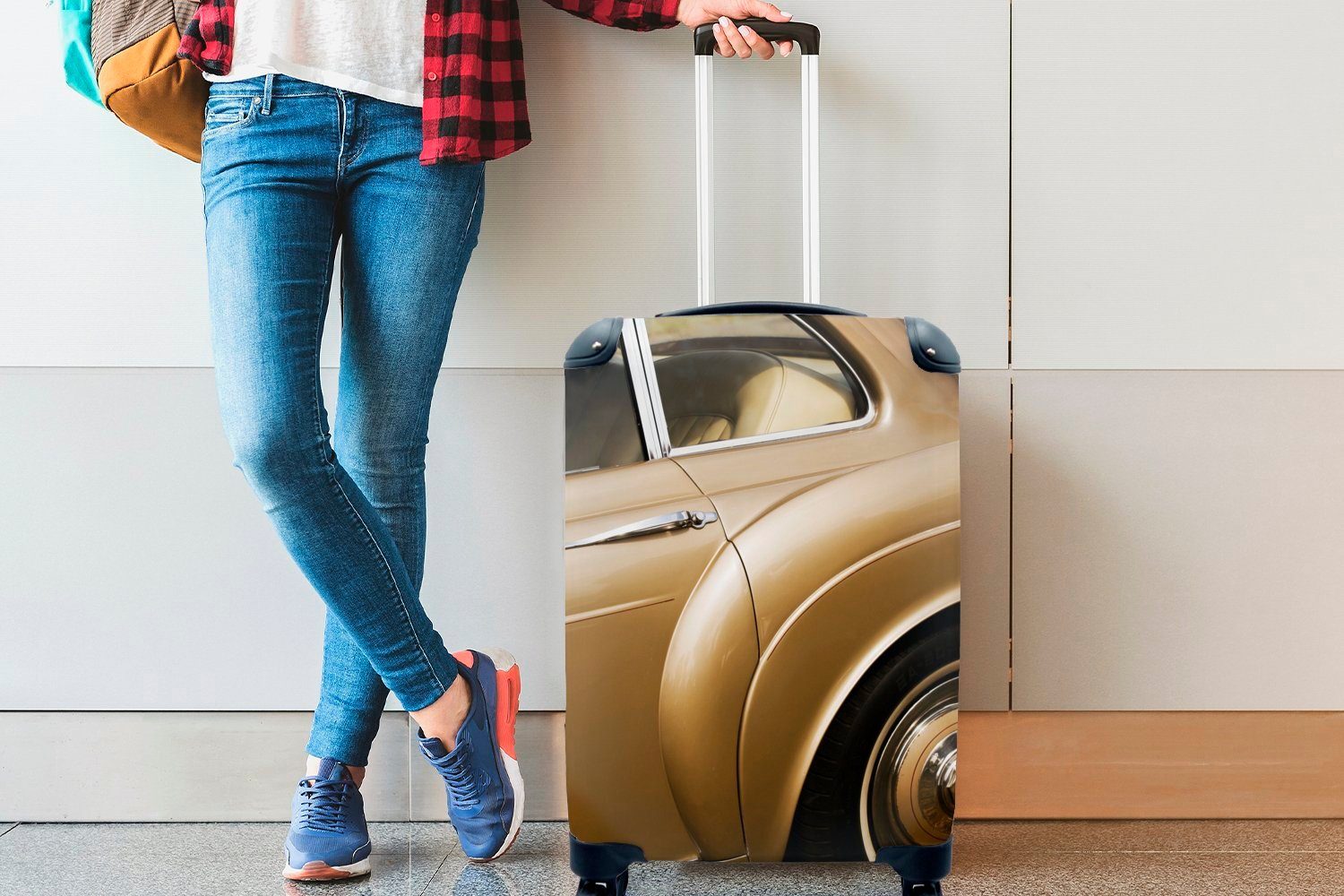 rollen, Bronze Oldtimer, 4 Rollen, MuchoWow mit für Trolley, Handgepäckkoffer Reisekoffer Handgepäck Ferien, Reisetasche