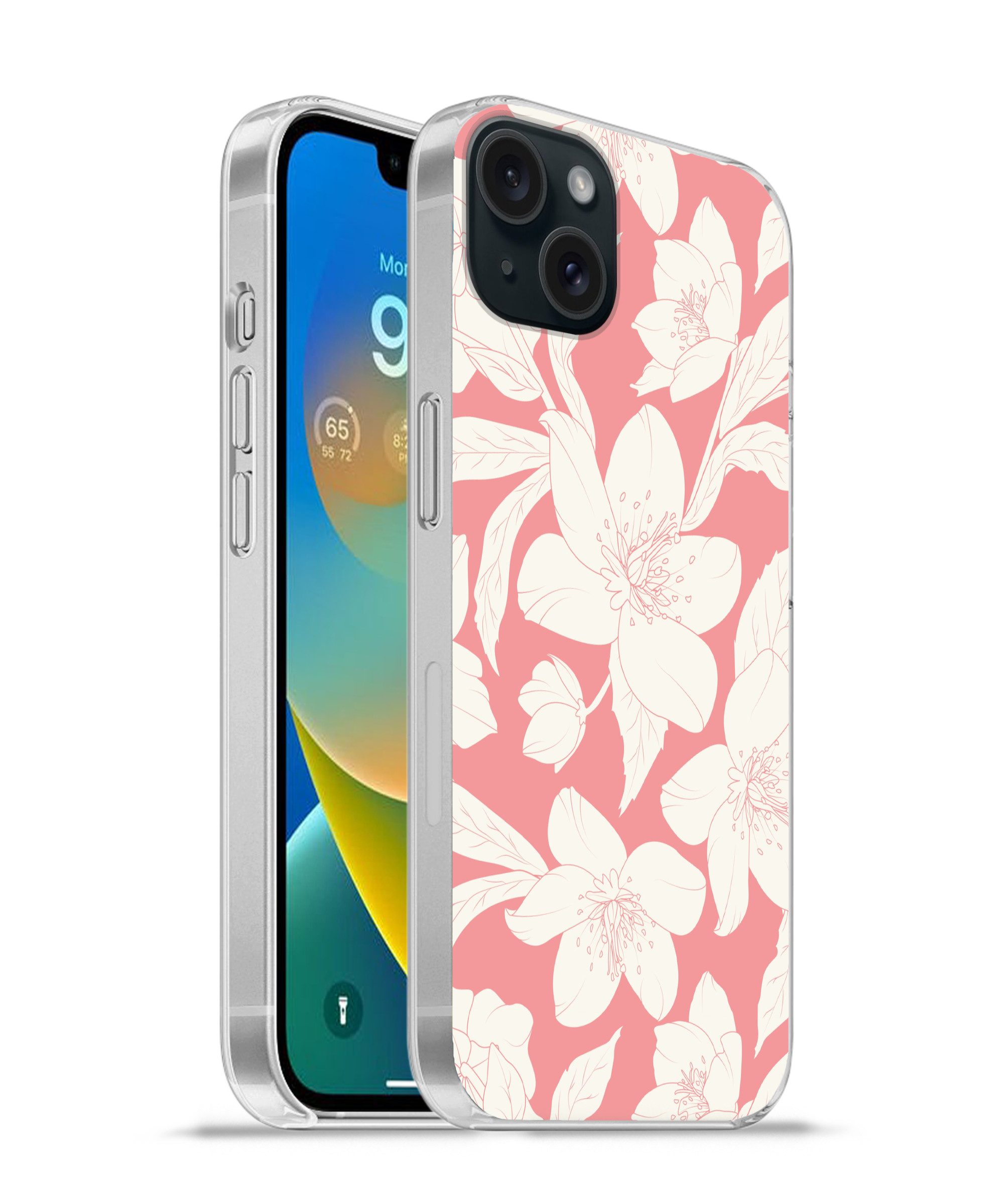 MuchoWow Handyhülle für Apple iPhone 15 Plus Blumen - Muster - Rosa - Weiß, Smartphone-Bumper, Print, Handy Schutzhülle Dünn