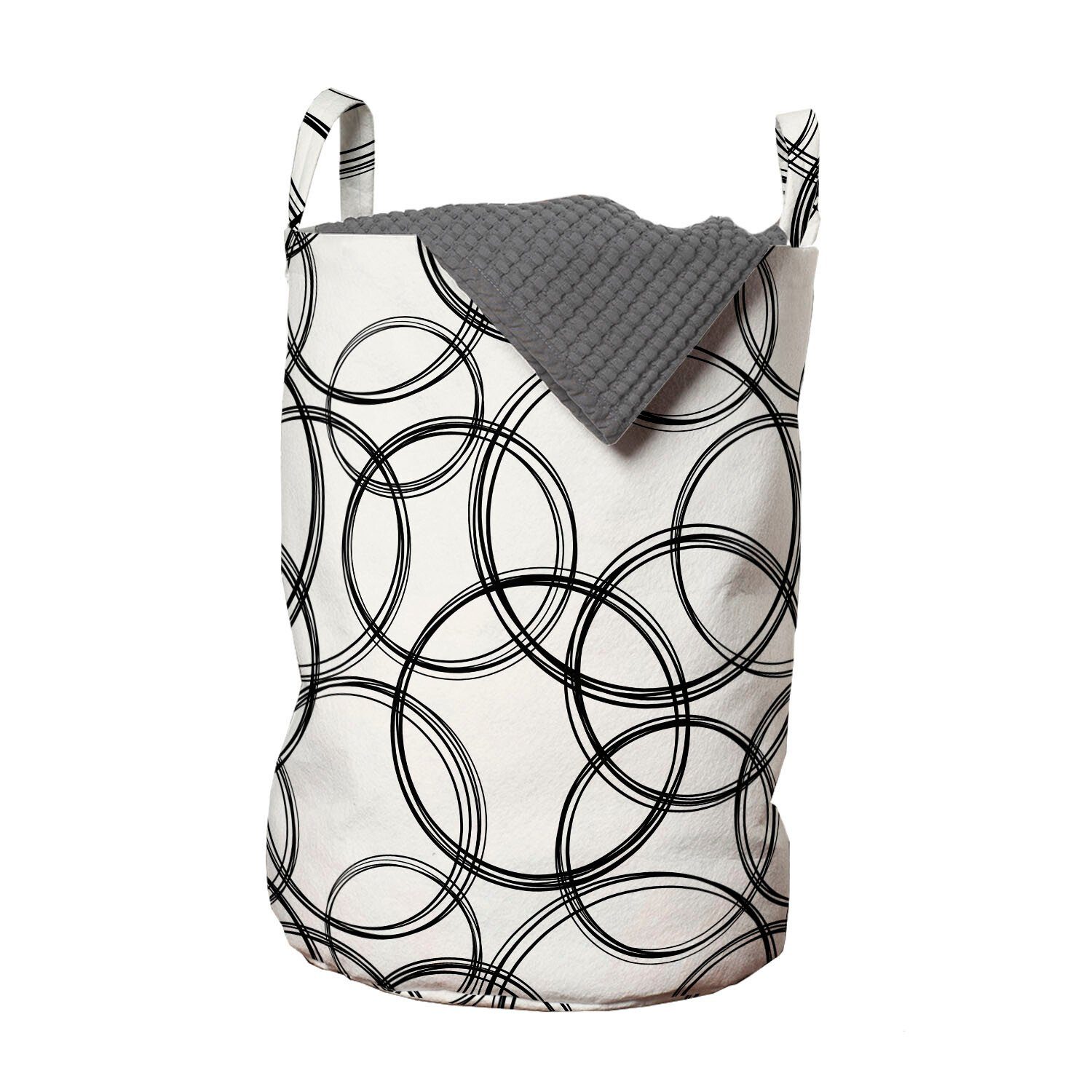 Abakuhaus Wäschesäckchen Wäschekorb mit Griffen Kordelzugverschluss für Waschsalons, Minimalistisch Monochrome Thin Kreise