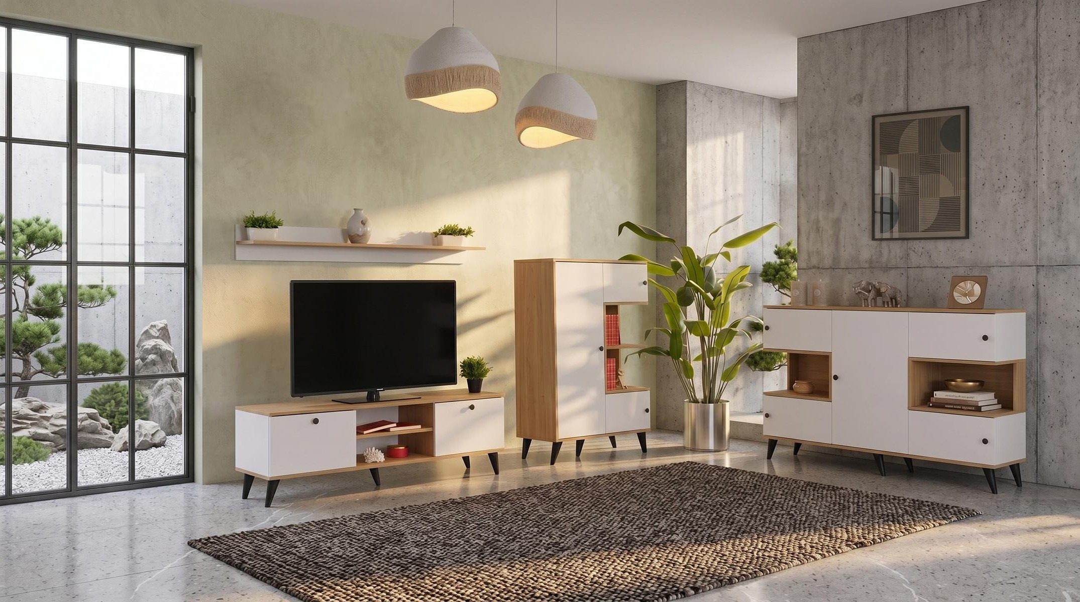Xlmoebel Wohnwand Weißes TV-Möbelset mit Regal und Schubladen für modernes Wohnen, Made in Europa