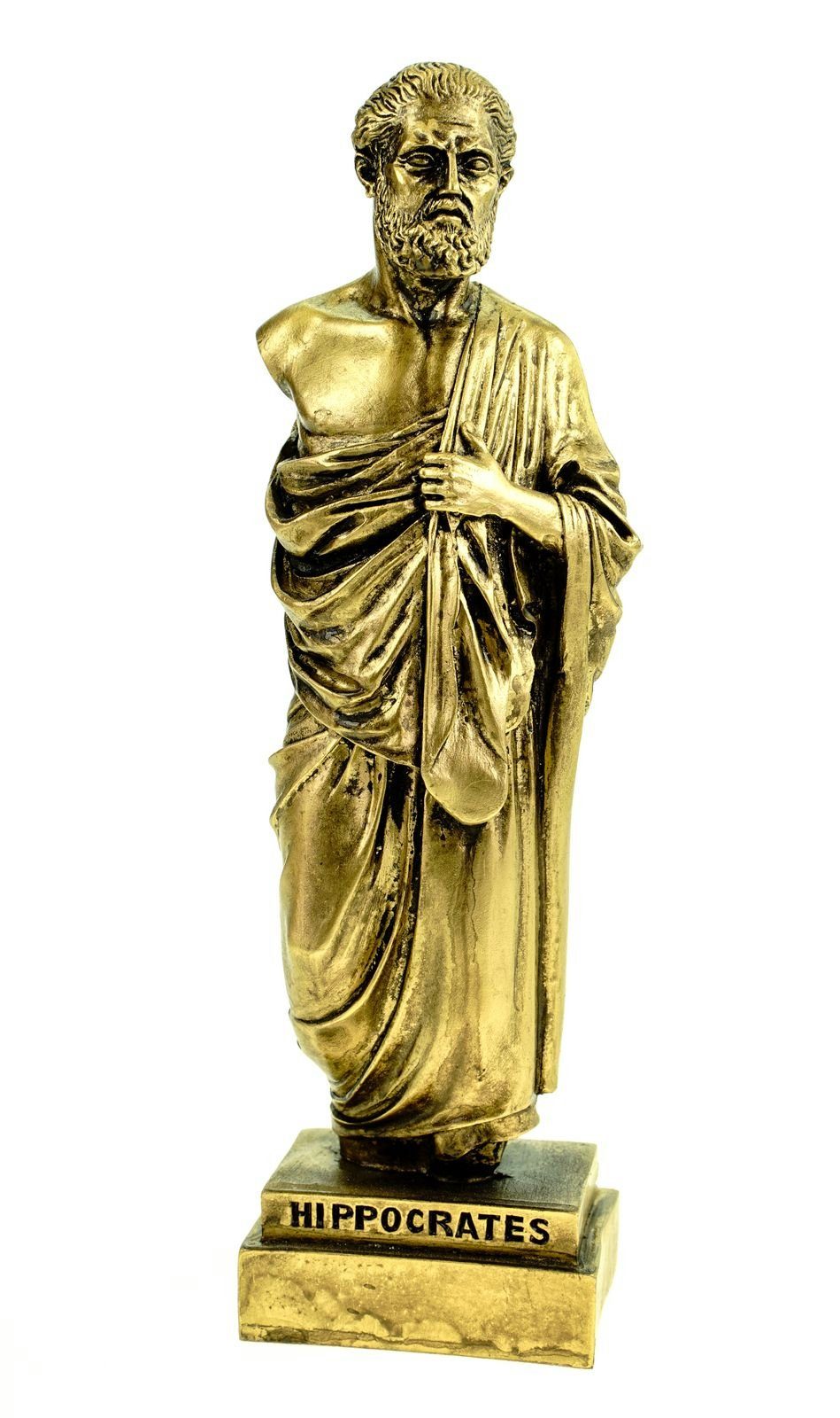 Kremers Griechenland 24cm Figur Dekofigur Gottheit Skulptur Hippocrates goldfarben Alabaster Arzt Schatzkiste