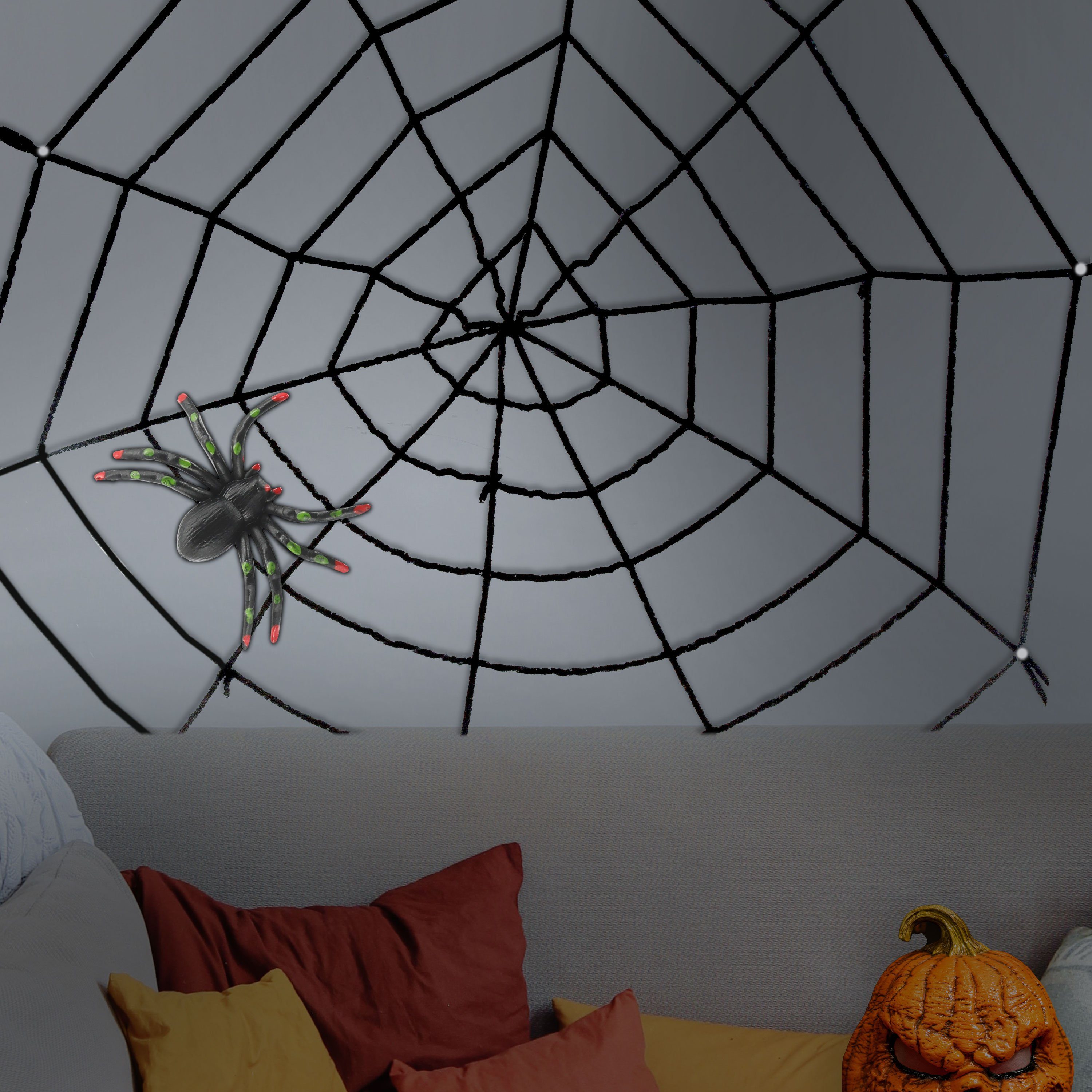 Dekofigur 150x150x2cm CEPEWA Spinne Party Spinnennetz Halloween Nylon-Netz