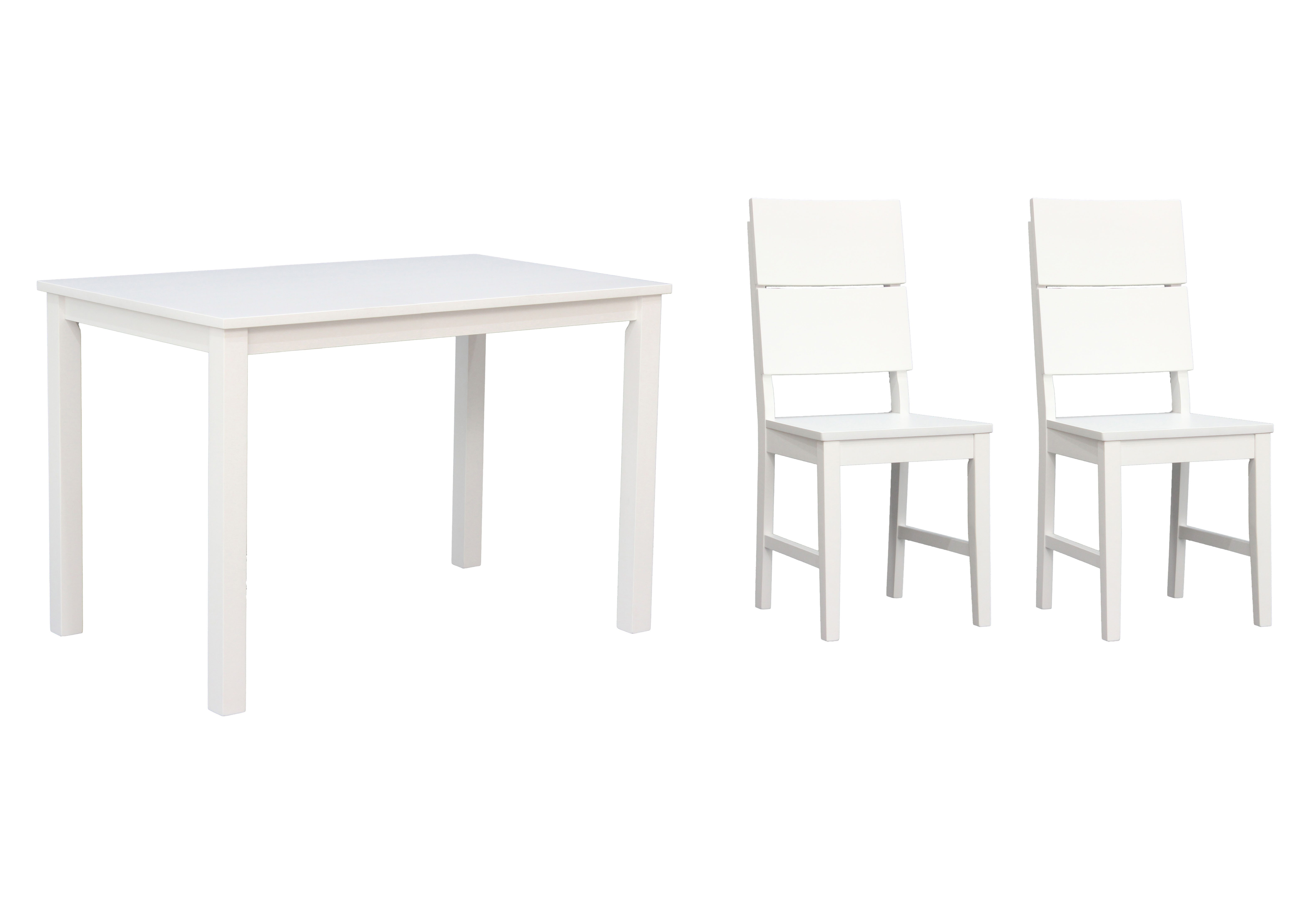 Woodroom Essgruppe Kota, (aus Hevea Massivholz, lackiert, Esstisch 110x70cm mit 2 Stühlen), Stuhl-Set und Tischgruppe für Esszimmer