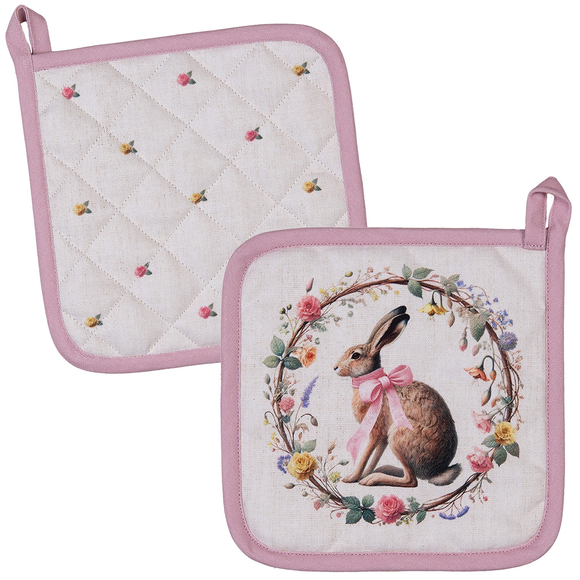 Clayre & Eef Topflappen Easter Whispers Collection, (2-tlg., 2-teilig), hitzebeständig wattiert Pfannen Untersetzer ca.20x20cm